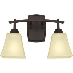 Westinghouse 6307400 Midori Two-Light Indoor Wall Fixture, Finish Linen, Oil Rubbed Bronze – Amber Glass