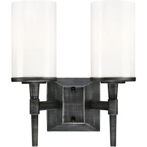 Westinghouse 6324900 Courtfield Two-Light Indoor Wall Fixture, Distressed Aluminum Finish with White Opal Glass(2-Light Wall Fixture)