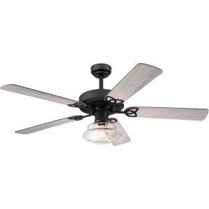 Westinghouse Lighting 7304800 Scholar, Vintage-Style LED Ceiling Fan with Light, 52 Inch, Matte Black Finish, Clear Glass