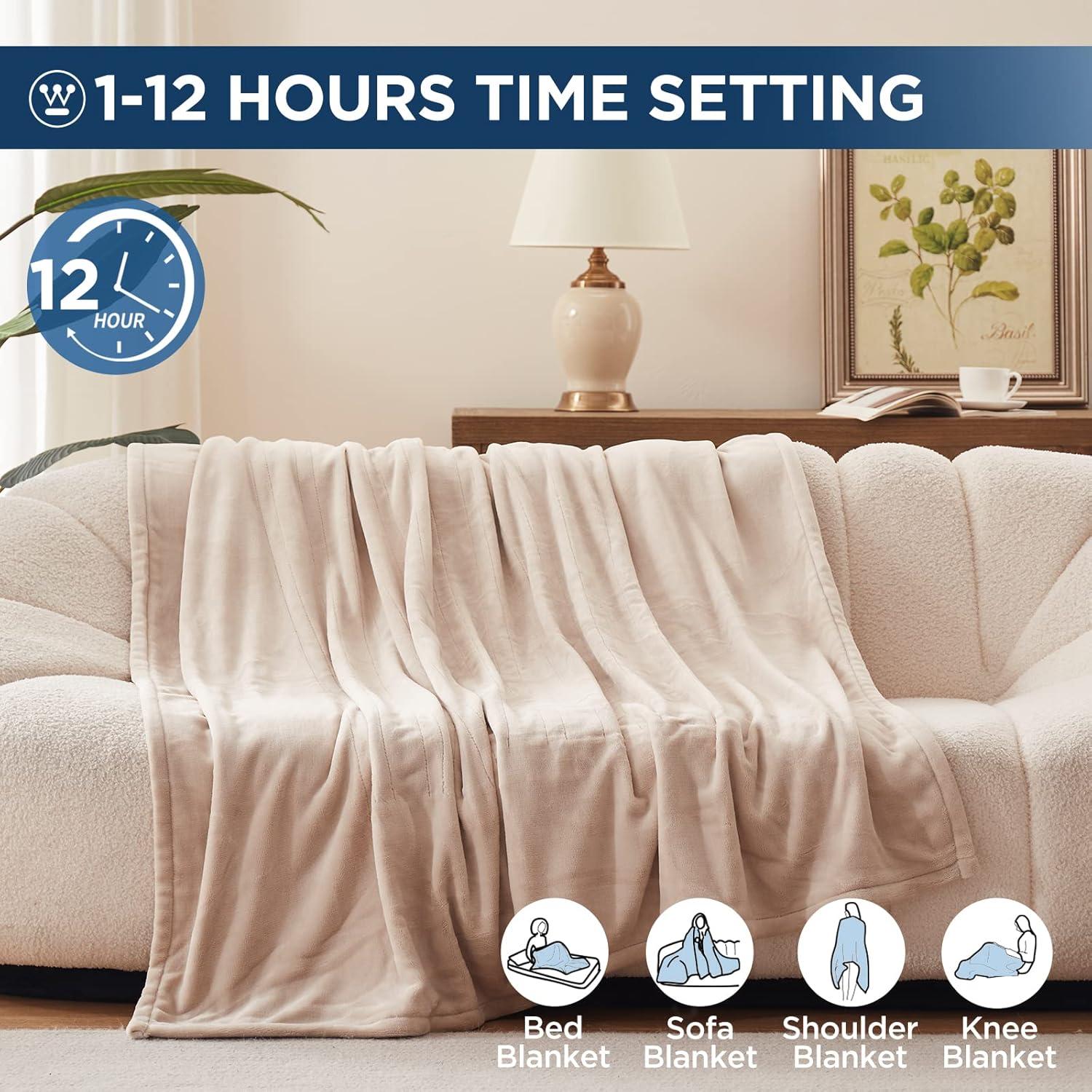 image:imageWestinghouse Electric Blanket Heated Throw Super Cozy Soft Flannel 50 x 60 Heated Throw with 6 Fast Heating Levels amp 210 AutoOff Machine Washable ETLampFCC Certification Home Office Use GreyBeige