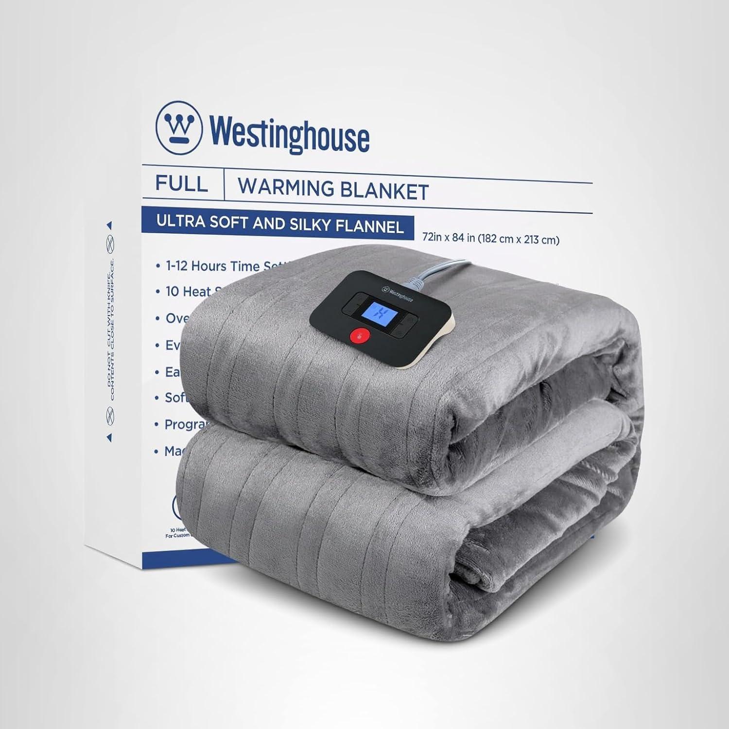 image:imageWestinghouse Electric Blanket Heated Throw Super Cozy Soft Flannel 50 x 60 Heated Throw with 6 Fast Heating Levels amp 210 AutoOff Machine Washable ETLampFCC Certification Home Office Use GreyLight Grey