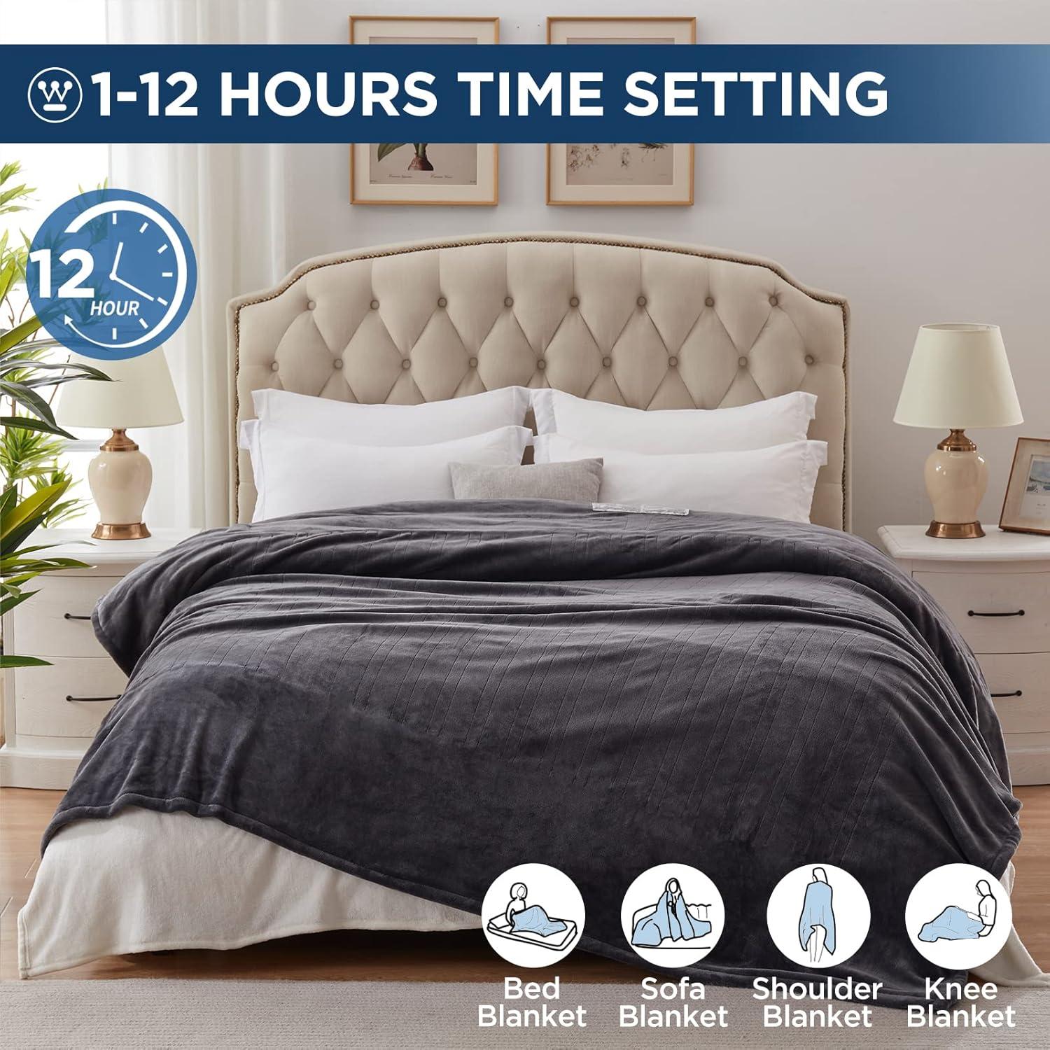 image:imageWestinghouse Electric Blanket Heated Throw Super Cozy Soft Flannel 50 x 60 Heated Throw with 6 Fast Heating Levels amp 210 AutoOff Machine Washable ETLampFCC Certification Home Office Use GreyCharcoal