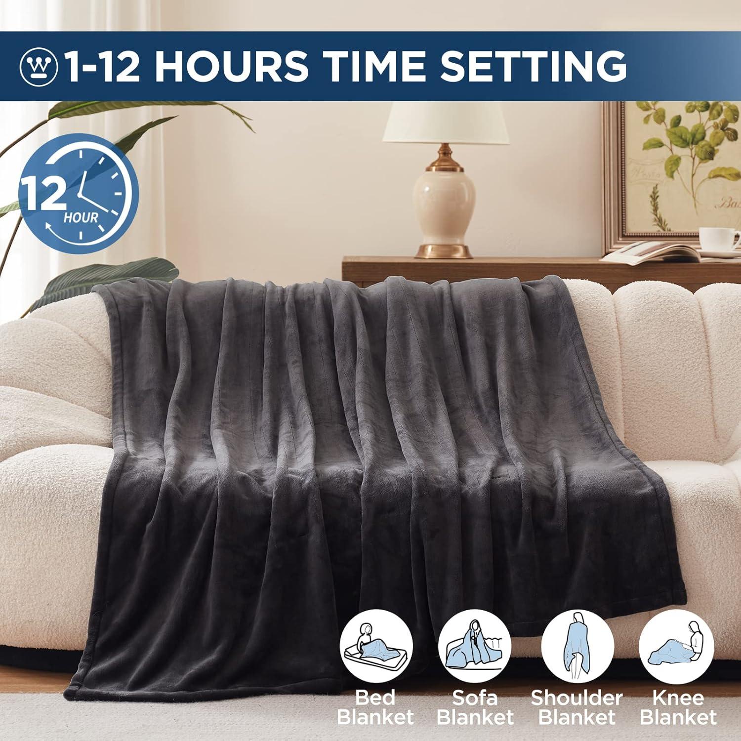 image:imageWestinghouse Electric Blanket Heated Throw Super Cozy Soft Flannel 50 x 60 Heated Throw with 6 Fast Heating Levels amp 210 AutoOff Machine Washable ETLampFCC Certification Home Office Use GreyCharcoal