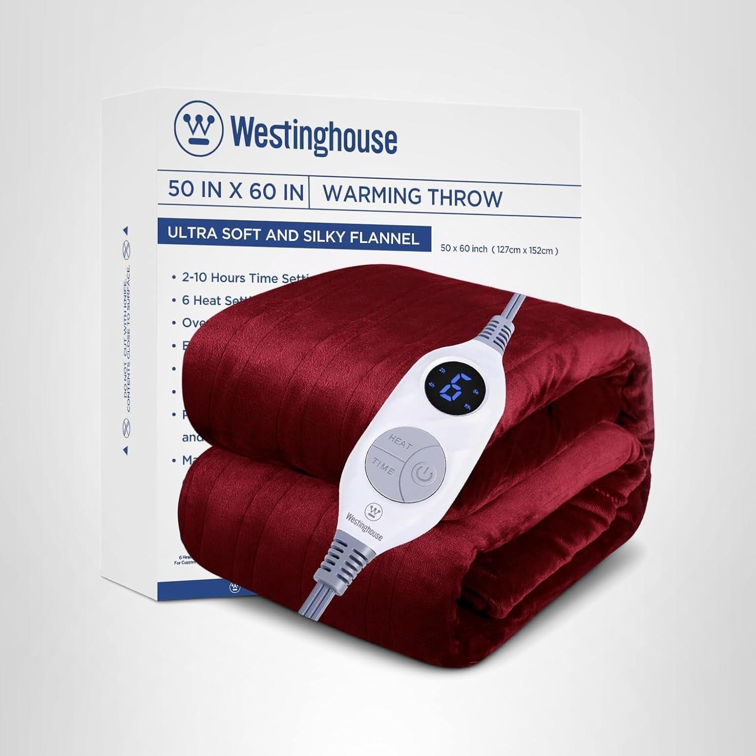 image:imageWestinghouse Electric Blanket Heated Throw Super Cozy Soft Flannel 50 x 60 Heated Throw with 6 Fast Heating Levels amp 210 AutoOff Machine Washable ETLampFCC Certification Home Office Use GreyRed