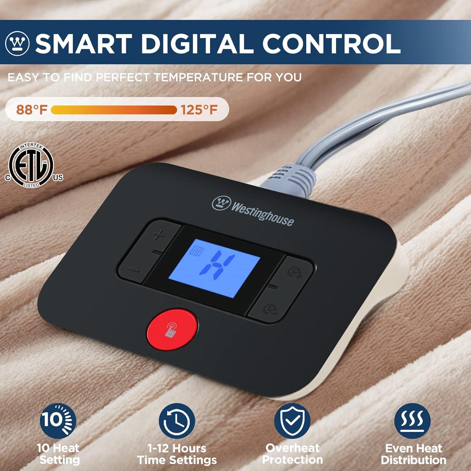 image:imageWestinghouse Electric Blanket Heated Throw Super Cozy Soft Flannel 50 x 60 Heated Throw with 6 Fast Heating Levels amp 210 AutoOff Machine Washable ETLampFCC Certification Home Office Use GreyBeige