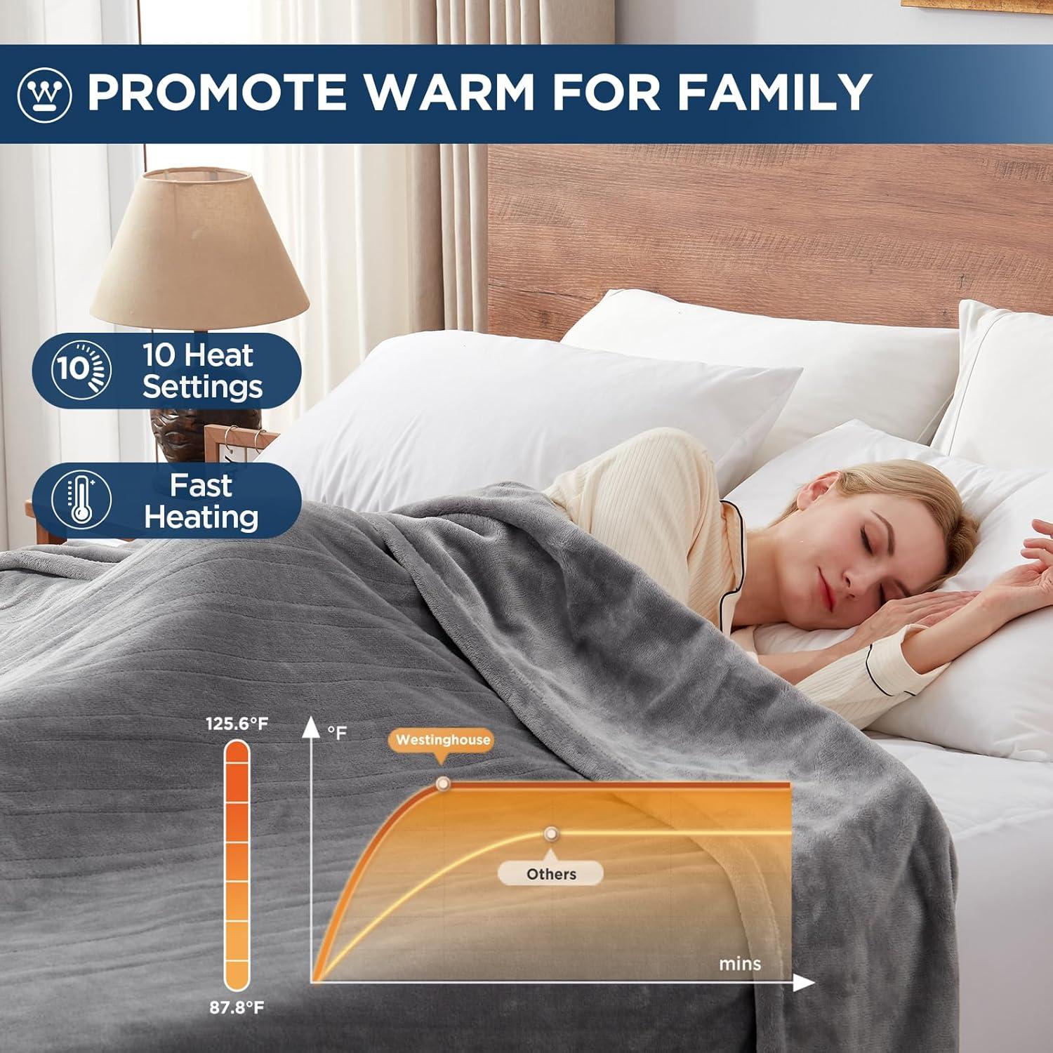 image:imageWestinghouse Electric Blanket Heated Throw Super Cozy Soft Flannel 50 x 60 Heated Throw with 6 Fast Heating Levels amp 210 AutoOff Machine Washable ETLampFCC Certification Home Office Use GreyLight Grey