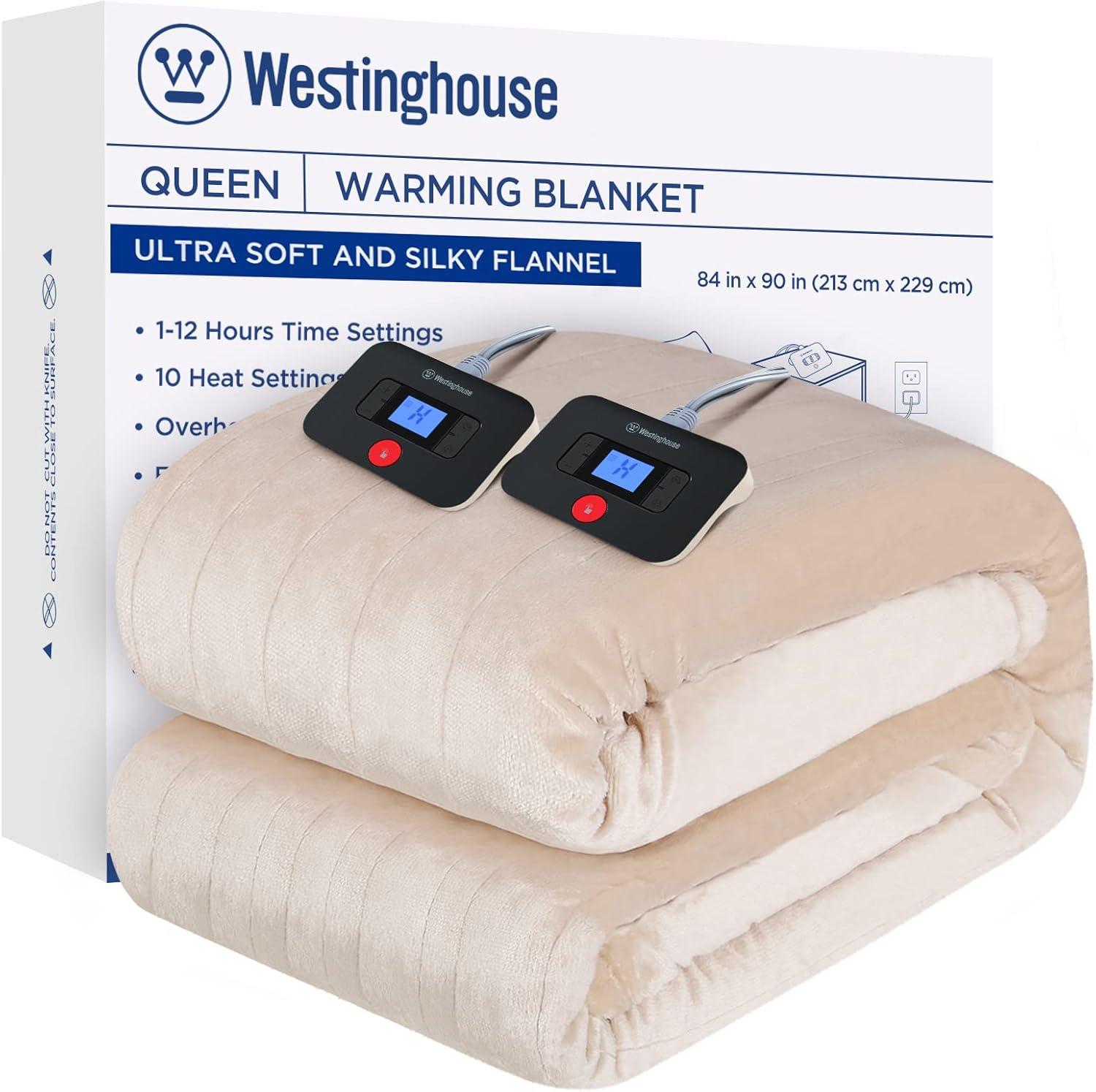 image:imageWestinghouse Electric Blanket Heated Throw Super Cozy Soft Flannel 50 x 60 Heated Throw with 6 Fast Heating Levels amp 210 AutoOff Machine Washable ETLampFCC Certification Home Office Use GreyBeige