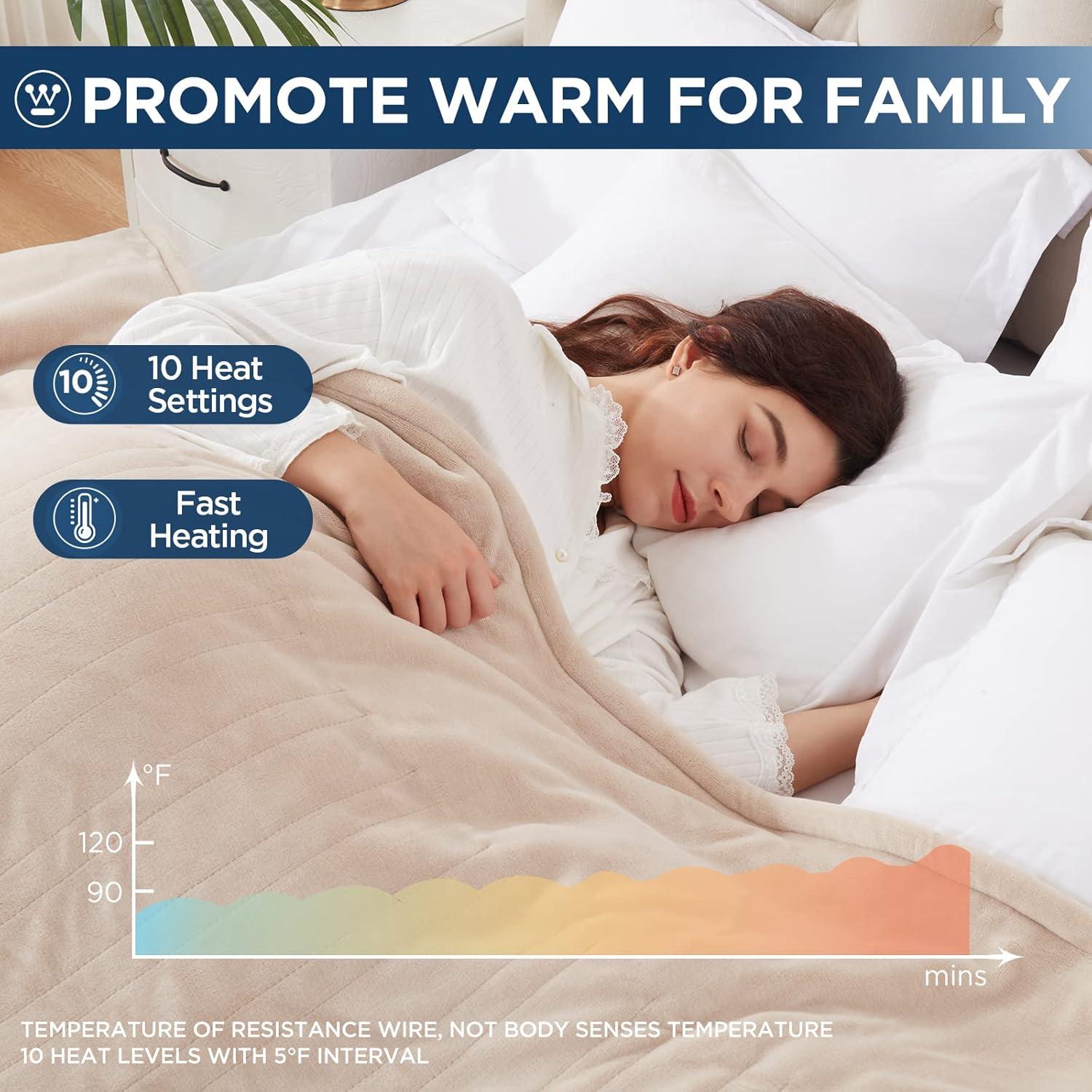 image:imageWestinghouse Electric Blanket Heated Throw Super Cozy Soft Flannel 50 x 60 Heated Throw with 6 Fast Heating Levels amp 210 AutoOff Machine Washable ETLampFCC Certification Home Office Use GreyBeige
