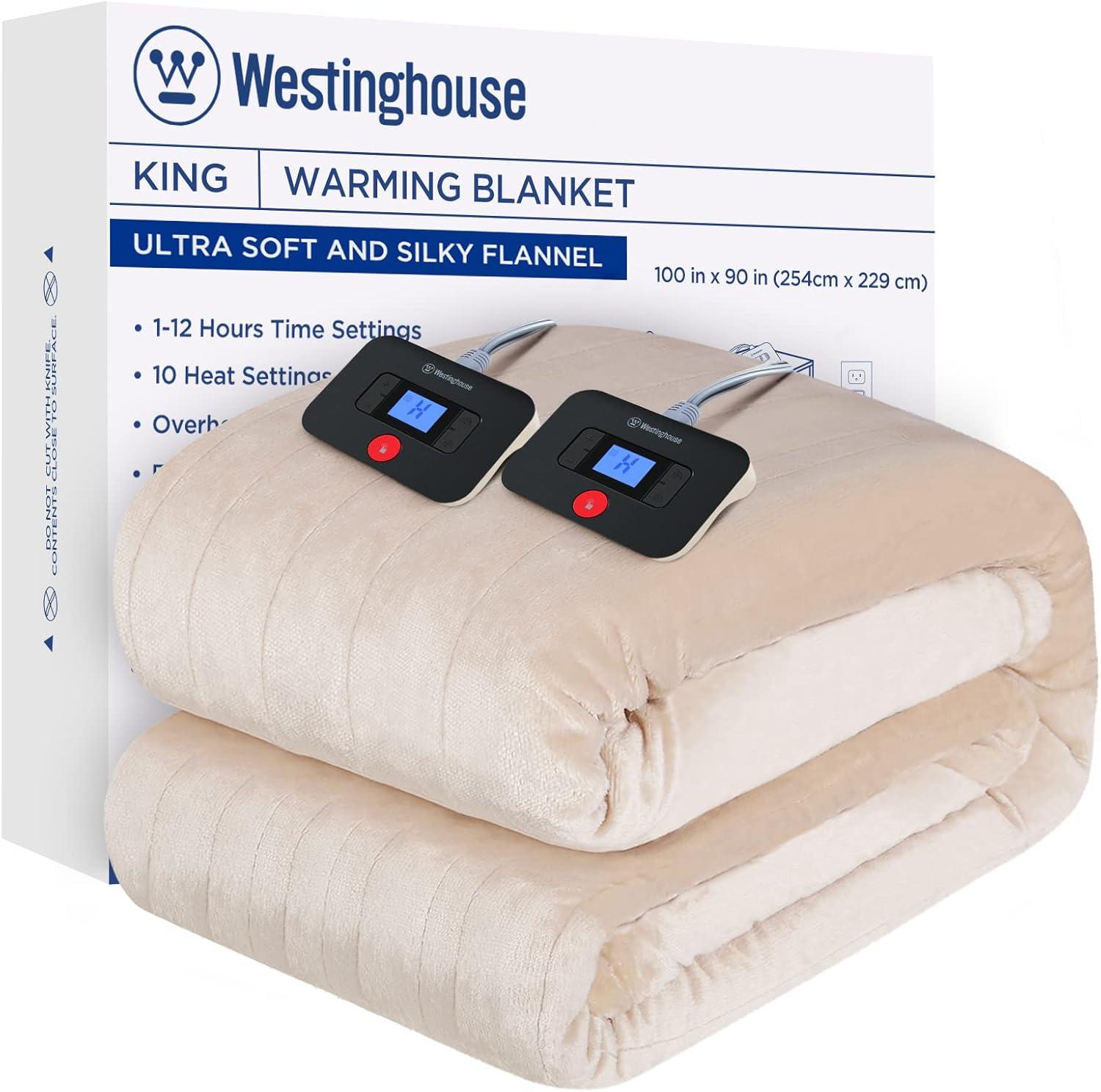 image:imageWestinghouse Electric Blanket Heated Throw Super Cozy Soft Flannel 50 x 60 Heated Throw with 6 Fast Heating Levels amp 210 AutoOff Machine Washable ETLampFCC Certification Home Office Use GreyBeige