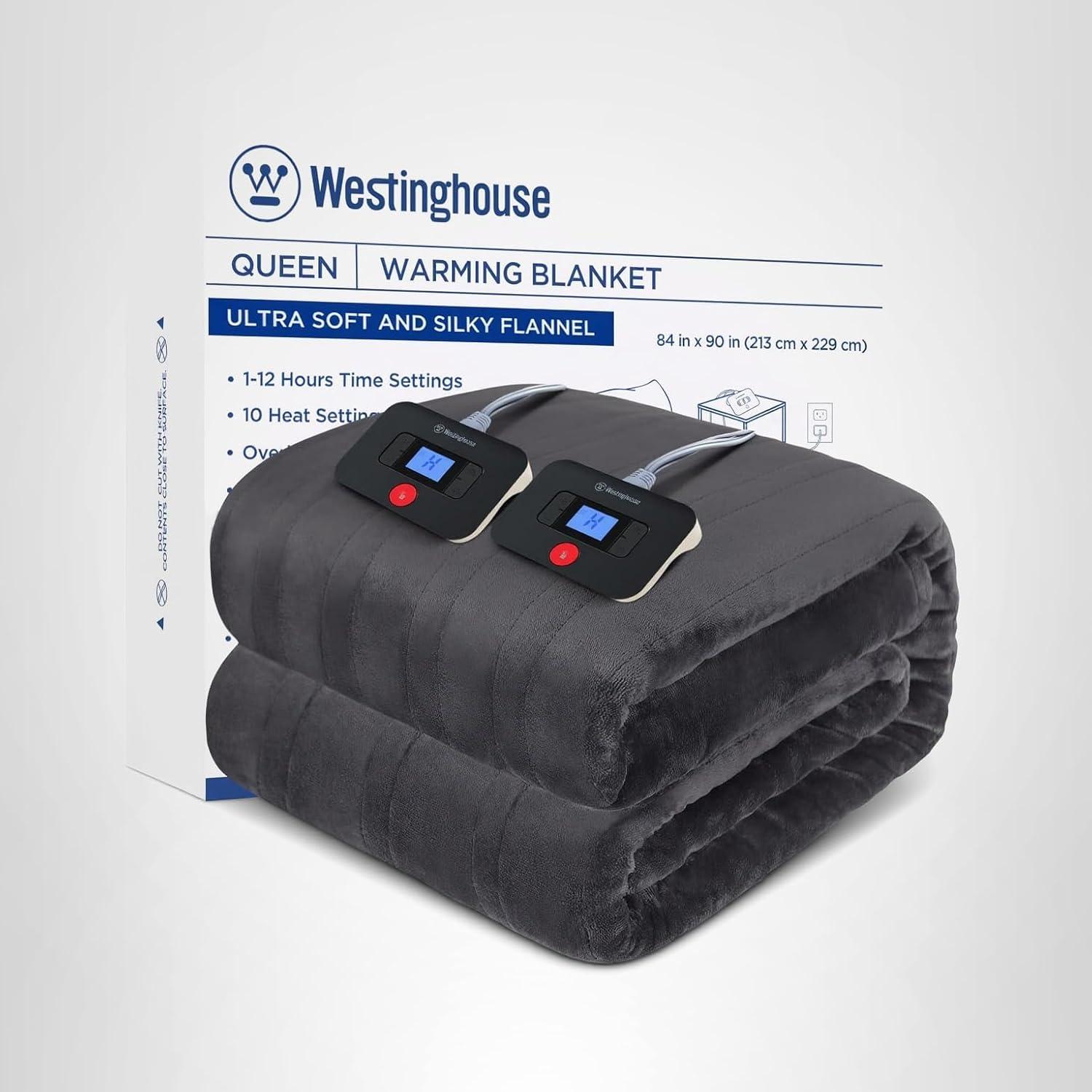 image:imageWestinghouse Electric Blanket Heated Throw Super Cozy Soft Flannel 50 x 60 Heated Throw with 6 Fast Heating Levels amp 210 AutoOff Machine Washable ETLampFCC Certification Home Office Use GreyCharcoal
