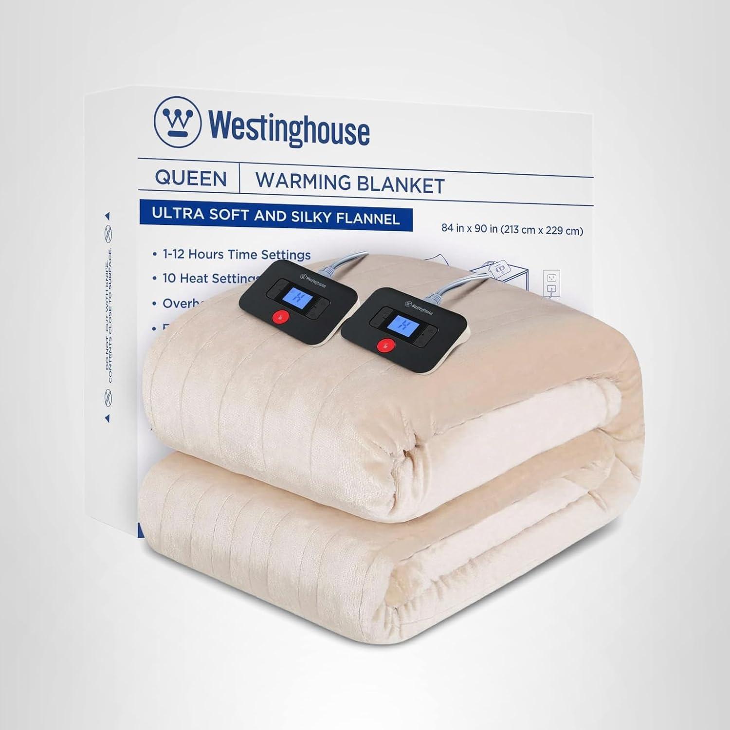 image:imageWestinghouse Electric Blanket Heated Throw Super Cozy Soft Flannel 50 x 60 Heated Throw with 6 Fast Heating Levels amp 210 AutoOff Machine Washable ETLampFCC Certification Home Office Use GreyBeige