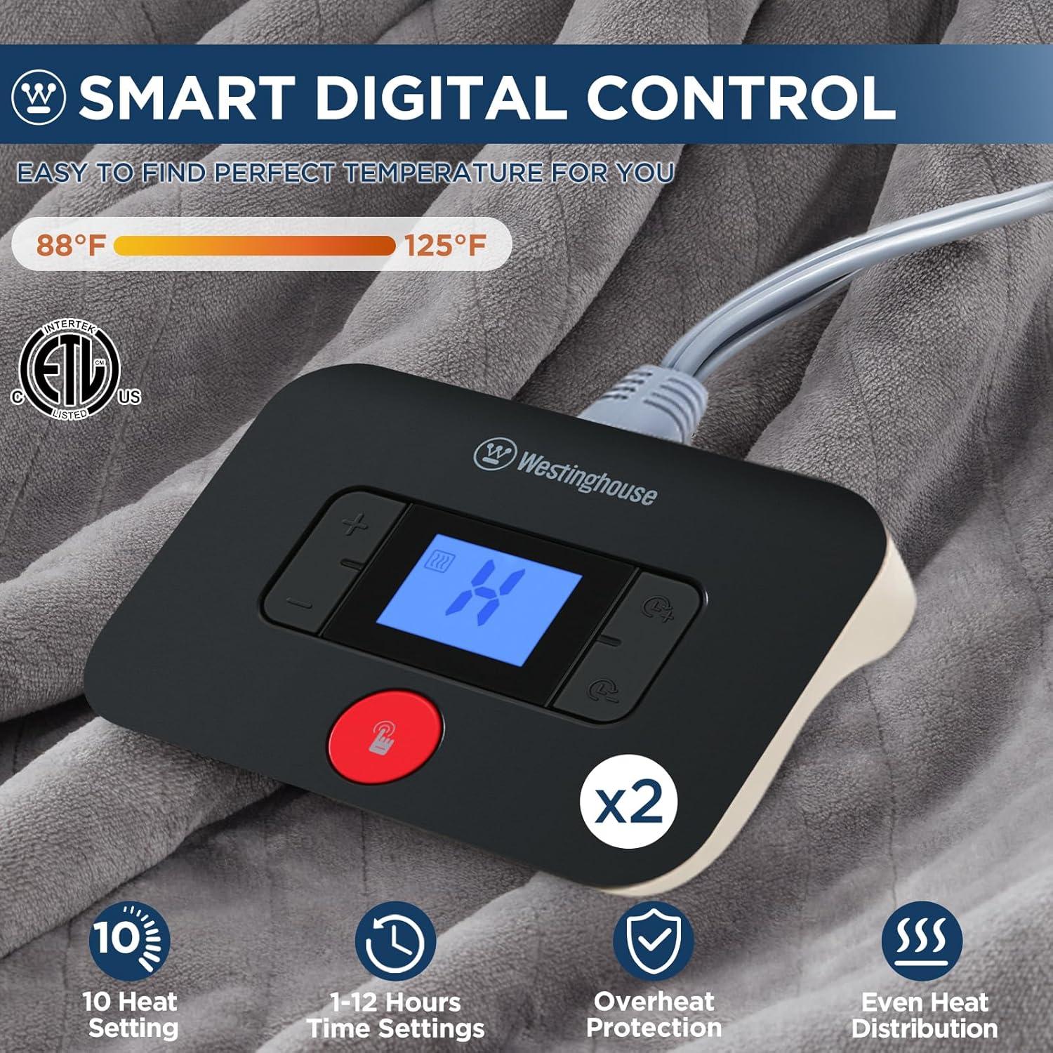 image:imageWestinghouse Electric Blanket Heated Throw Super Cozy Soft Flannel 50 x 60 Heated Throw with 6 Fast Heating Levels amp 210 AutoOff Machine Washable ETLampFCC Certification Home Office Use GreyLight Grey