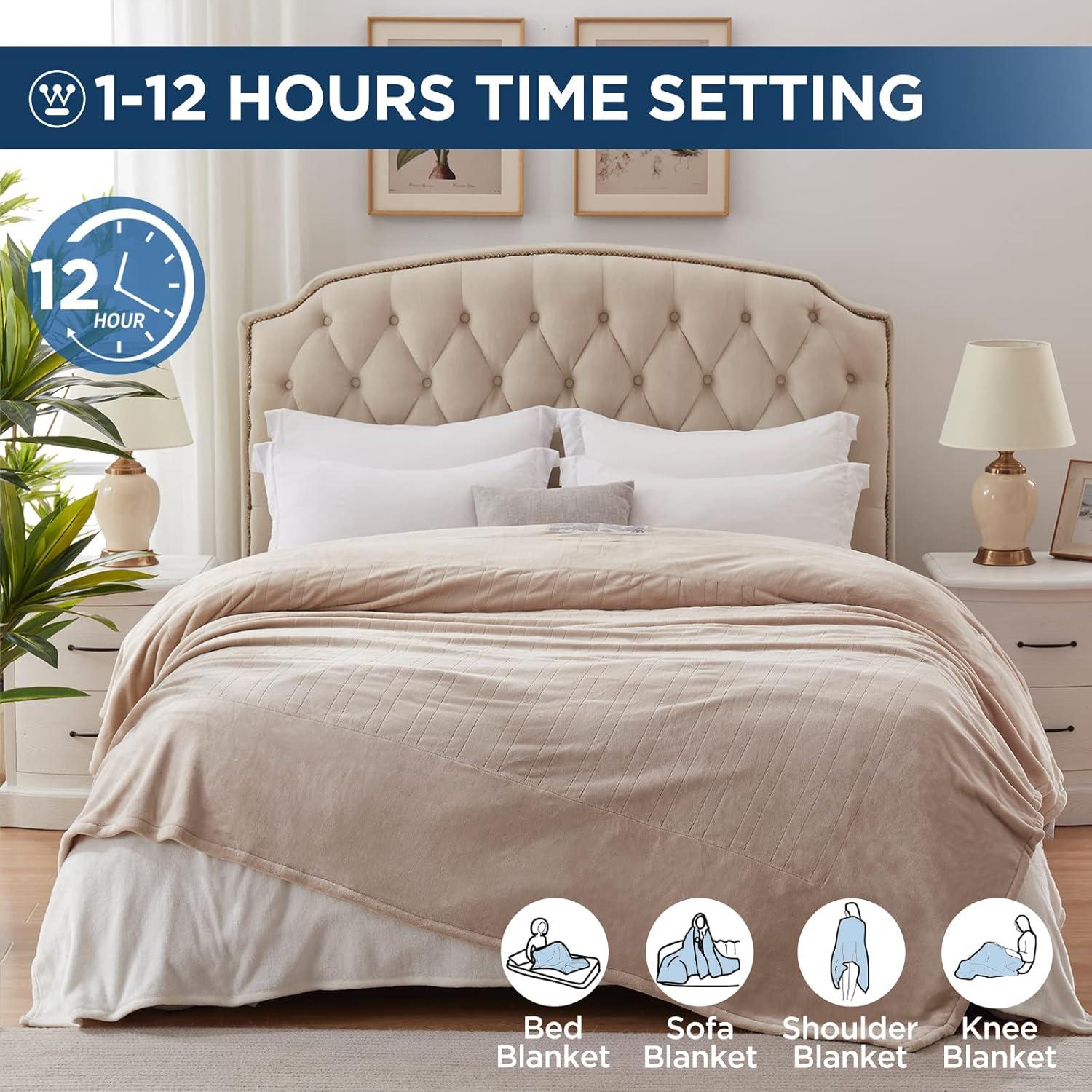 image:imageWestinghouse Electric Blanket Heated Throw Super Cozy Soft Flannel 50 x 60 Heated Throw with 6 Fast Heating Levels amp 210 AutoOff Machine Washable ETLampFCC Certification Home Office Use GreyBeige