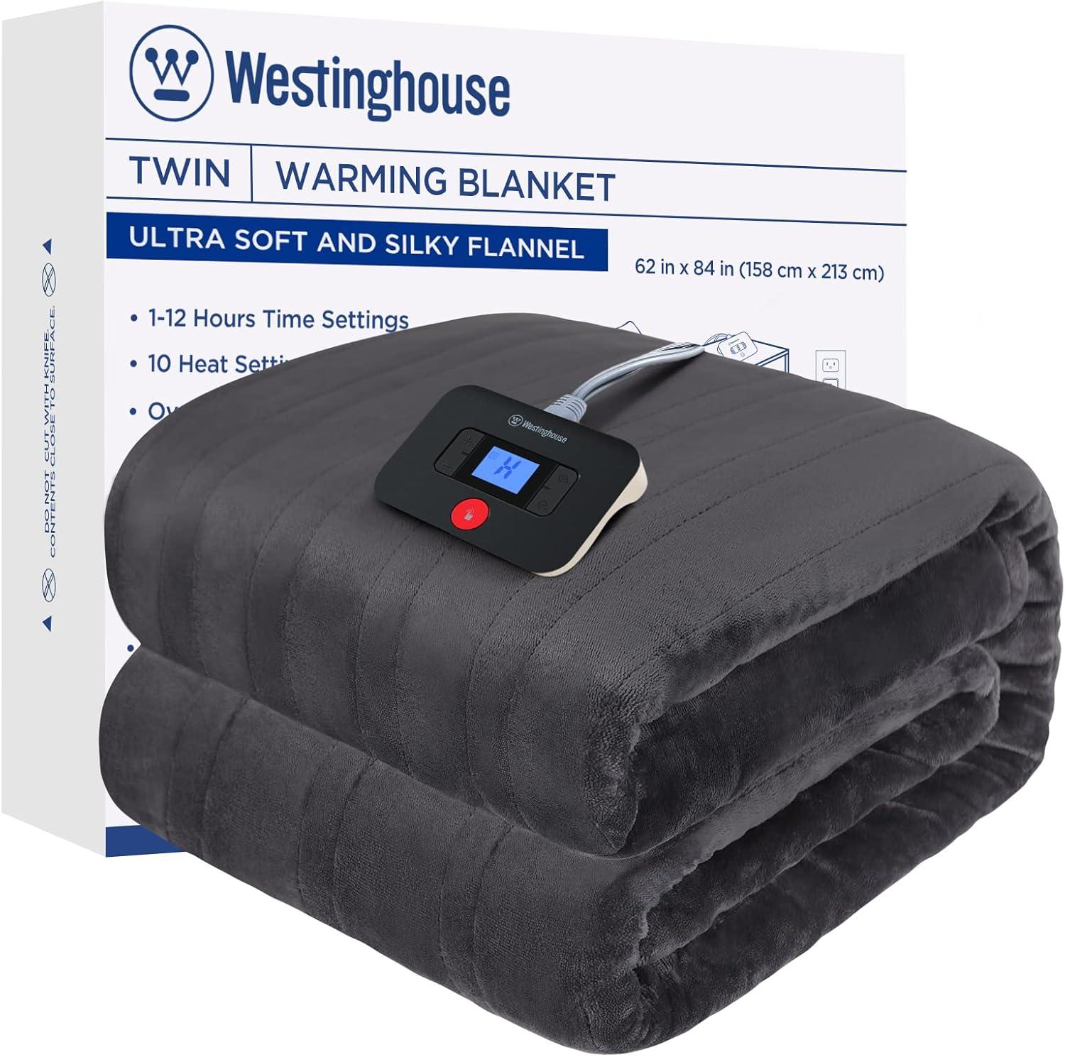 image:imageWestinghouse Electric Blanket Heated Throw Super Cozy Soft Flannel 50 x 60 Heated Throw with 6 Fast Heating Levels amp 210 AutoOff Machine Washable ETLampFCC Certification Home Office Use GreyCharcoal