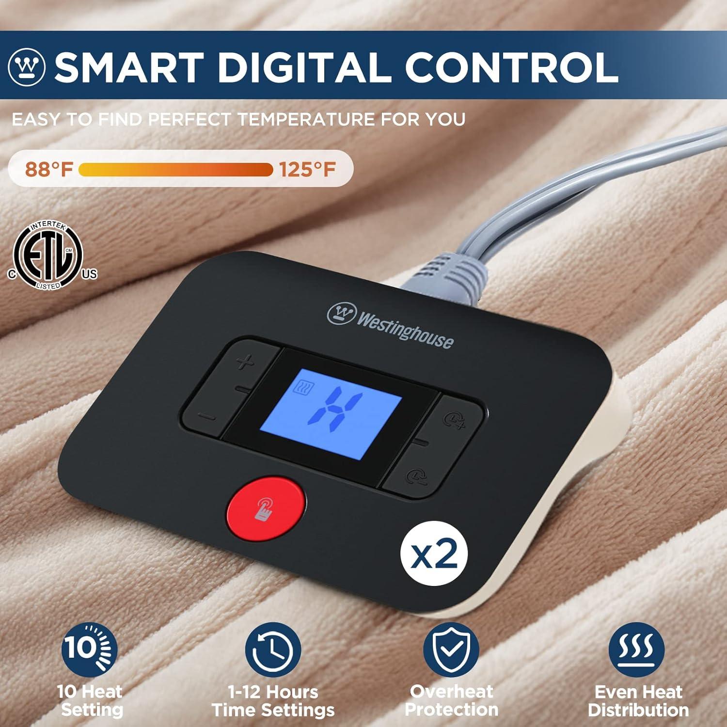 image:imageWestinghouse Electric Blanket Heated Throw Super Cozy Soft Flannel 50 x 60 Heated Throw with 6 Fast Heating Levels amp 210 AutoOff Machine Washable ETLampFCC Certification Home Office Use GreyBeige