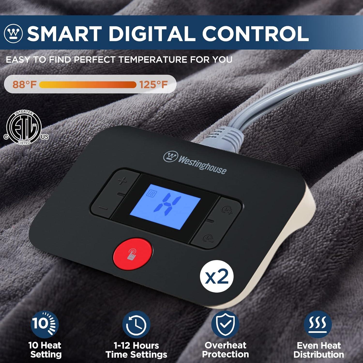 image:imageWestinghouse Electric Blanket Heated Throw Super Cozy Soft Flannel 50 x 60 Heated Throw with 6 Fast Heating Levels amp 210 AutoOff Machine Washable ETLampFCC Certification Home Office Use GreyCharcoal