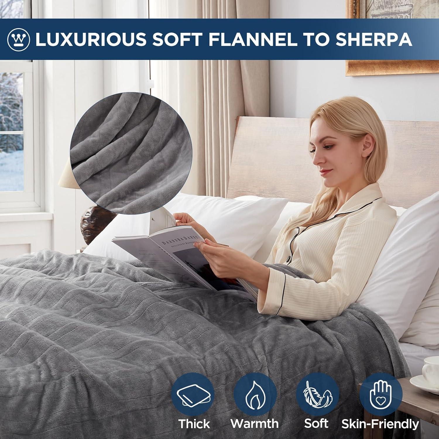 image:imageWestinghouse Electric Blanket Heated Throw Super Cozy Soft Flannel 50 x 60 Heated Throw with 6 Fast Heating Levels amp 210 AutoOff Machine Washable ETLampFCC Certification Home Office Use GreyLight Grey