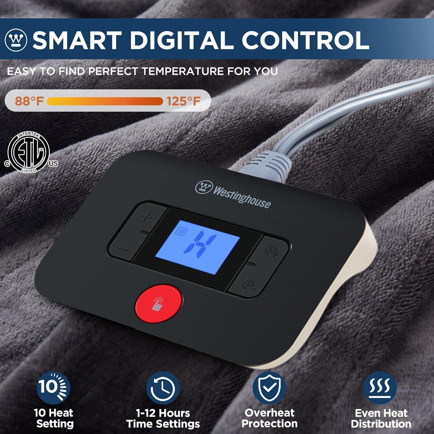 image:imageWestinghouse Electric Blanket Heated Throw Super Cozy Soft Flannel 50 x 60 Heated Throw with 6 Fast Heating Levels amp 210 AutoOff Machine Washable ETLampFCC Certification Home Office Use GreyCharcoal