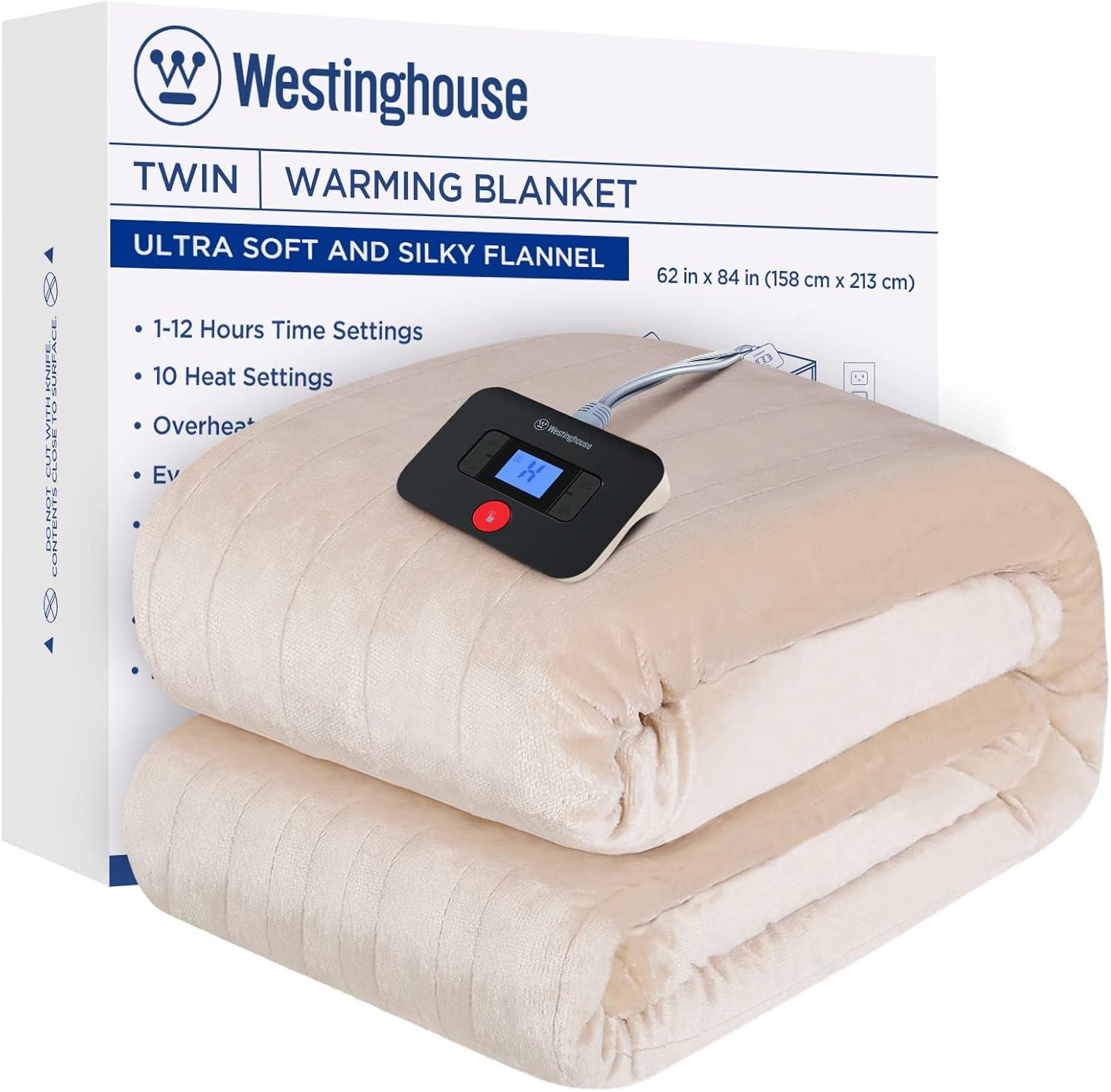 image:imageWestinghouse Electric Blanket Heated Throw Super Cozy Soft Flannel 50 x 60 Heated Throw with 6 Fast Heating Levels amp 210 AutoOff Machine Washable ETLampFCC Certification Home Office Use GreyBeige