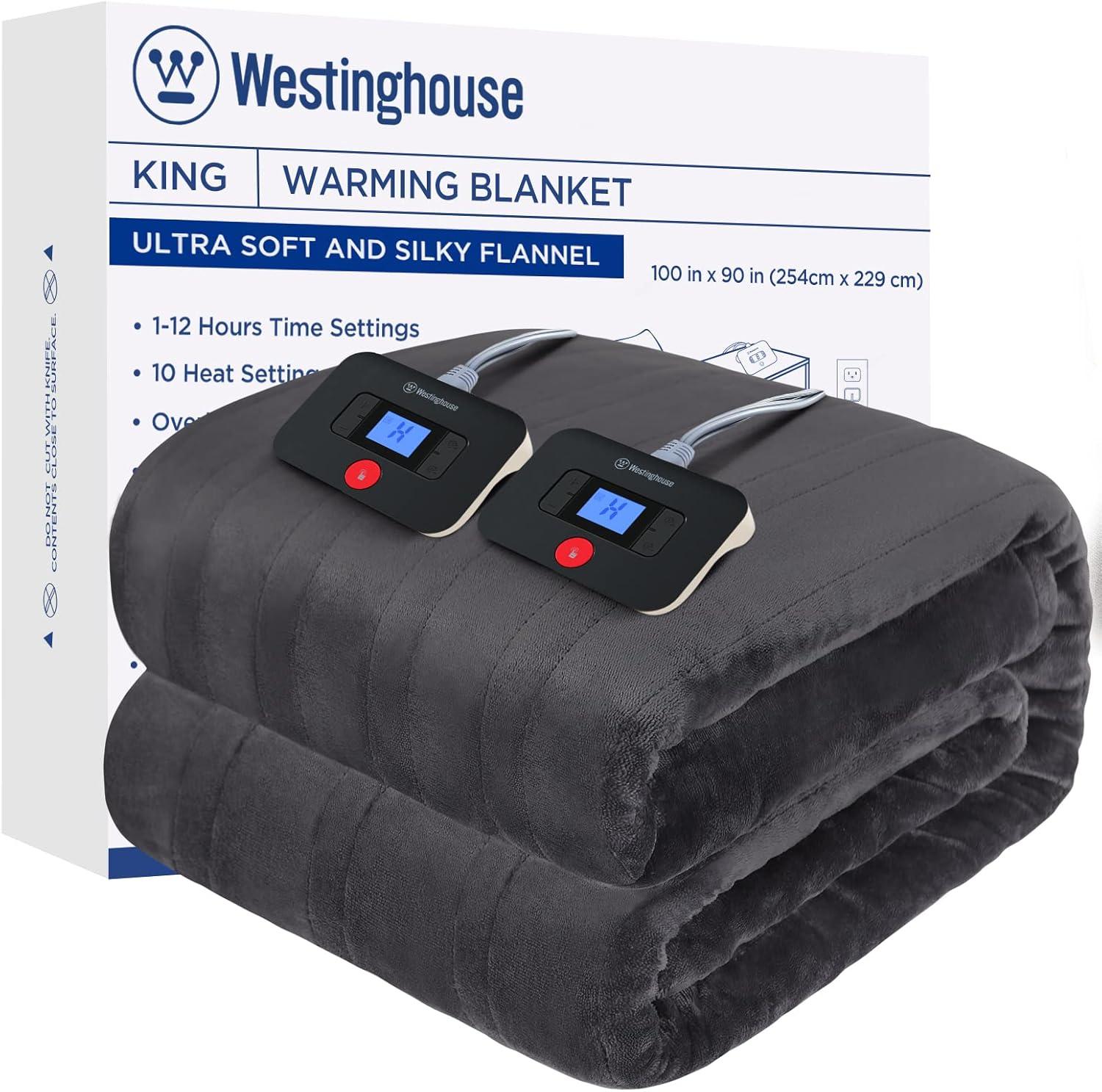 image:imageWestinghouse Electric Blanket Heated Throw Super Cozy Soft Flannel 50 x 60 Heated Throw with 6 Fast Heating Levels amp 210 AutoOff Machine Washable ETLampFCC Certification Home Office Use GreyCharcoal