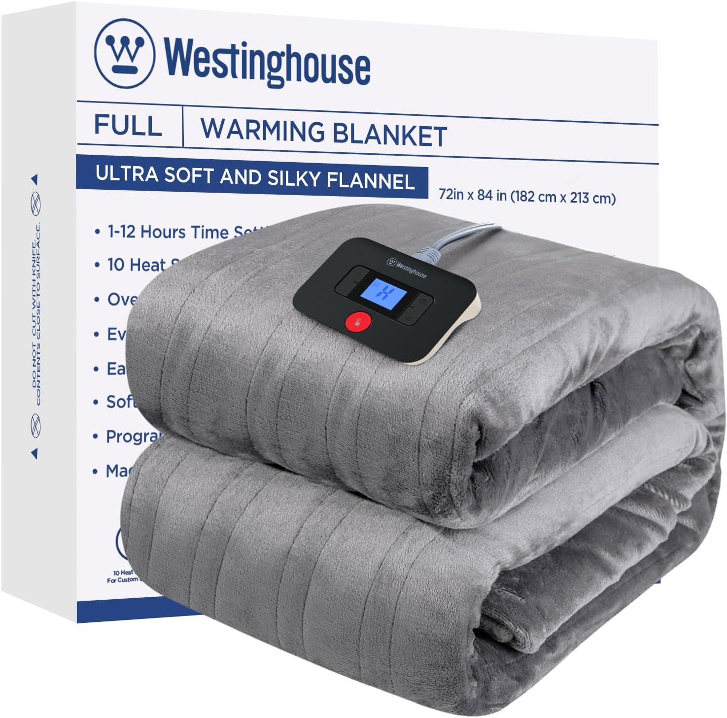 image:imageWestinghouse Electric Blanket Heated Throw Super Cozy Soft Flannel 50 x 60 Heated Throw with 6 Fast Heating Levels amp 210 AutoOff Machine Washable ETLampFCC Certification Home Office Use GreyLight Grey