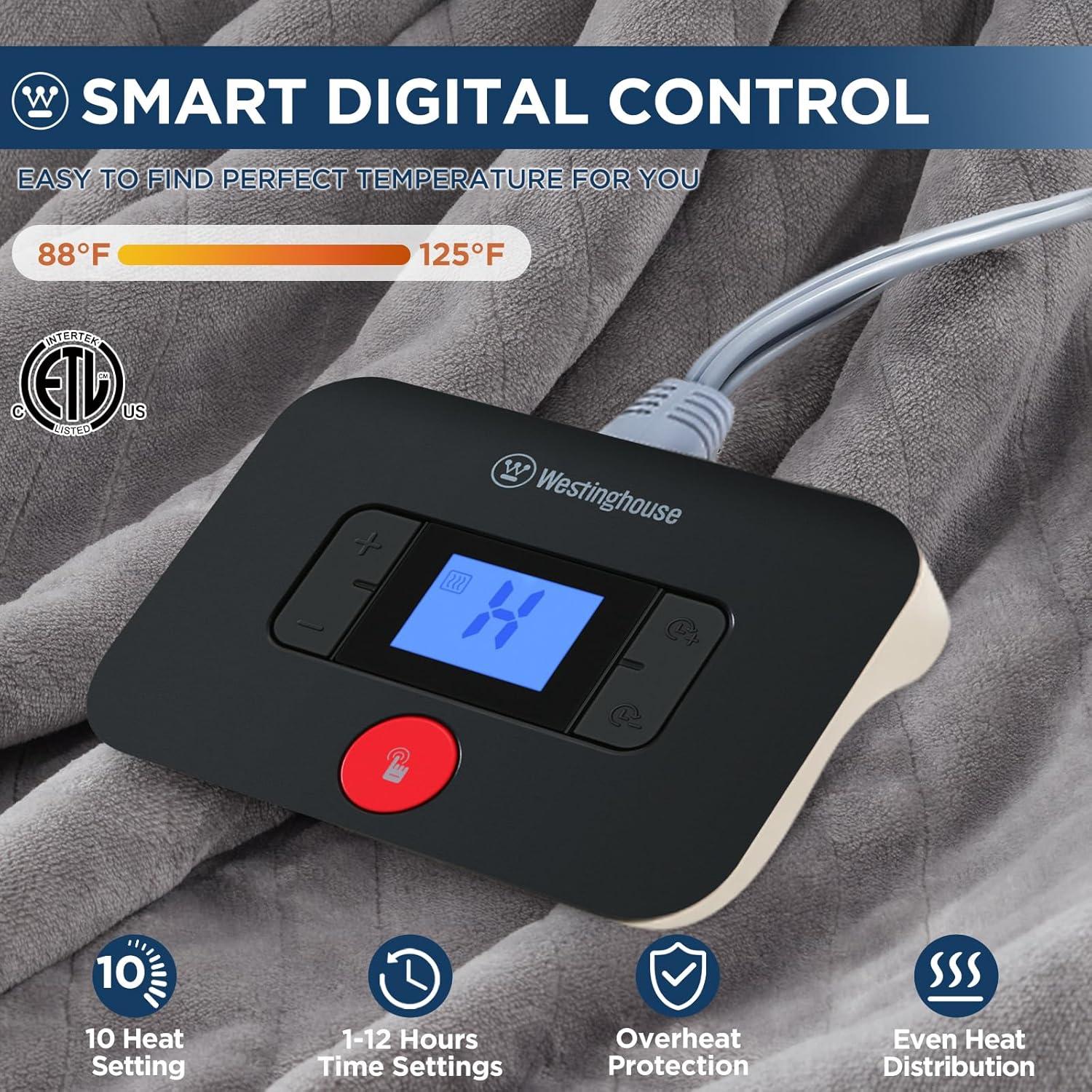 image:imageWestinghouse Electric Blanket Heated Throw Super Cozy Soft Flannel 50 x 60 Heated Throw with 6 Fast Heating Levels amp 210 AutoOff Machine Washable ETLampFCC Certification Home Office Use GreyLight Grey