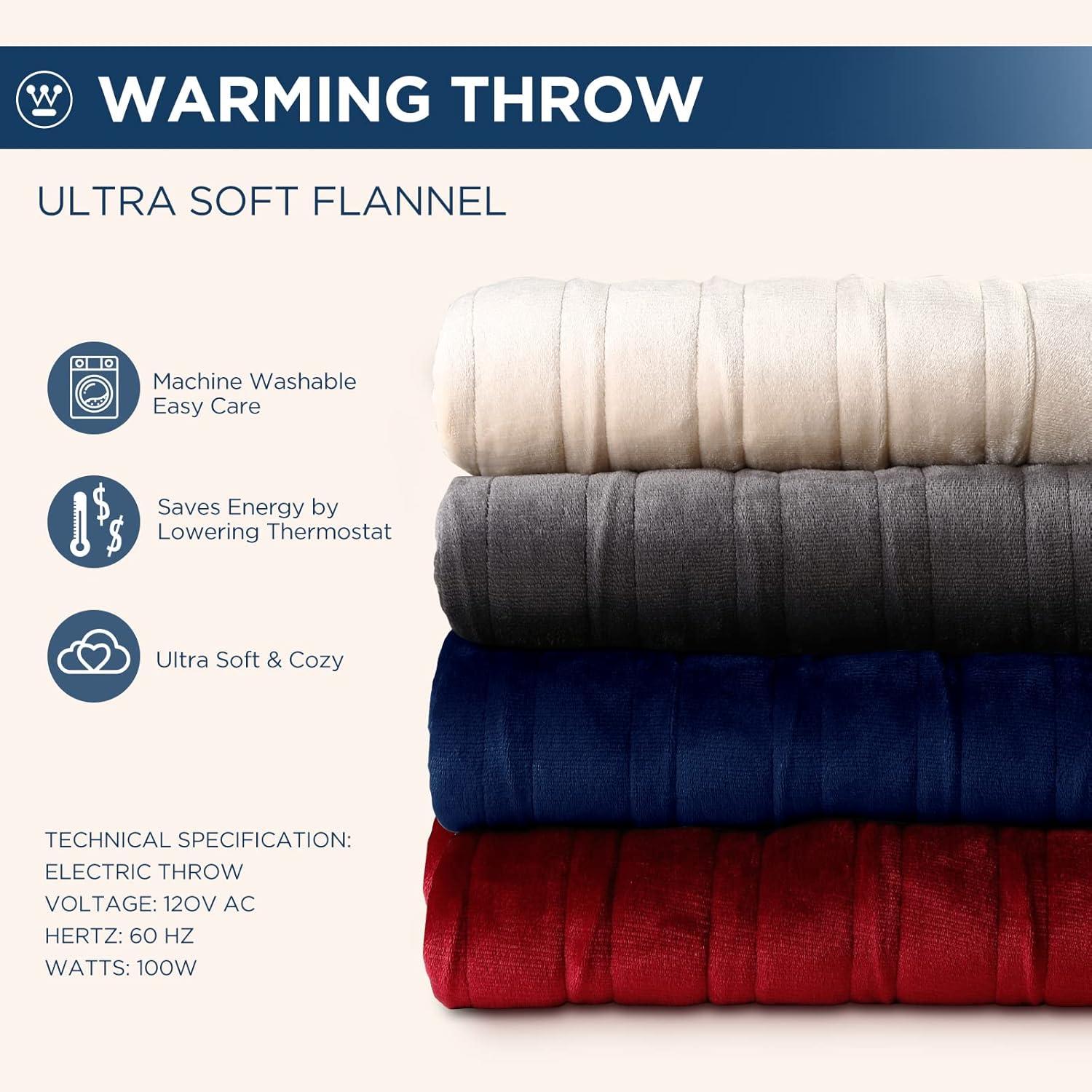 image:imageWestinghouse Electric Blanket Heated Throw Super Cozy Soft Flannel 50 x 60 Heated Throw with 6 Fast Heating Levels amp 210 AutoOff Machine Washable ETLampFCC Certification Home Office Use GreyCharcoal