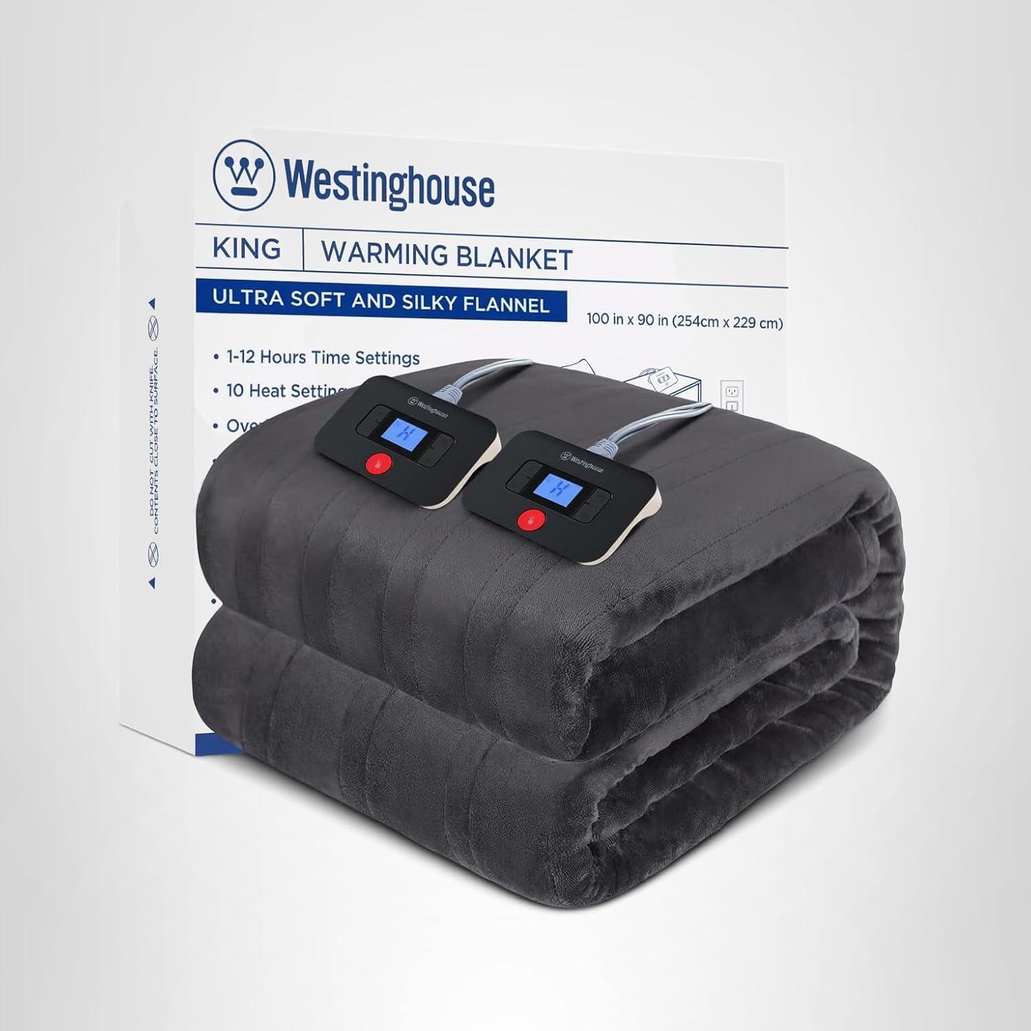 image:imageWestinghouse Electric Blanket Heated Throw Super Cozy Soft Flannel 50 x 60 Heated Throw with 6 Fast Heating Levels amp 210 AutoOff Machine Washable ETLampFCC Certification Home Office Use GreyCharcoal