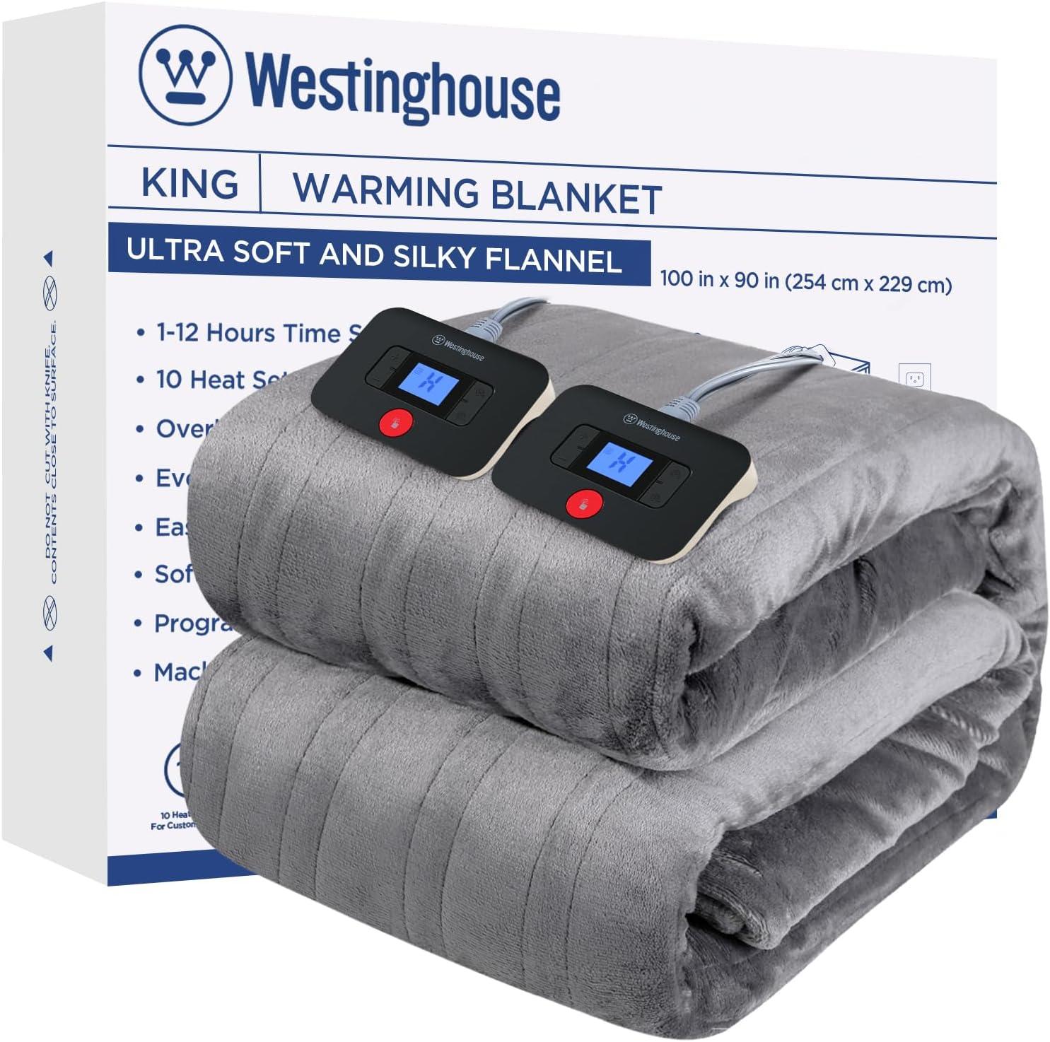 image:imageWestinghouse Electric Blanket Heated Throw Super Cozy Soft Flannel 50 x 60 Heated Throw with 6 Fast Heating Levels amp 210 AutoOff Machine Washable ETLampFCC Certification Home Office Use GreyLight Grey