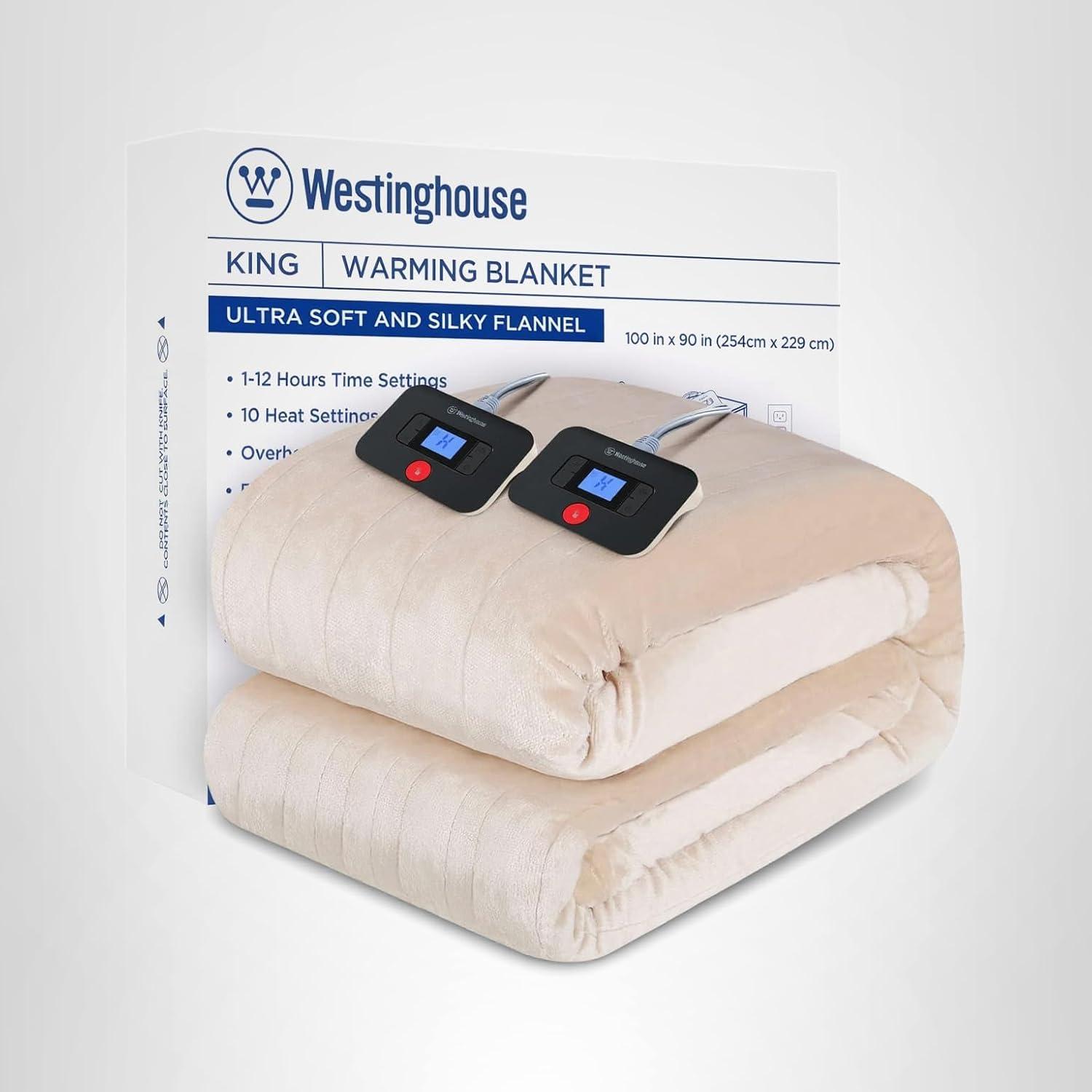 image:imageWestinghouse Electric Blanket Heated Throw Super Cozy Soft Flannel 50 x 60 Heated Throw with 6 Fast Heating Levels amp 210 AutoOff Machine Washable ETLampFCC Certification Home Office Use GreyBeige
