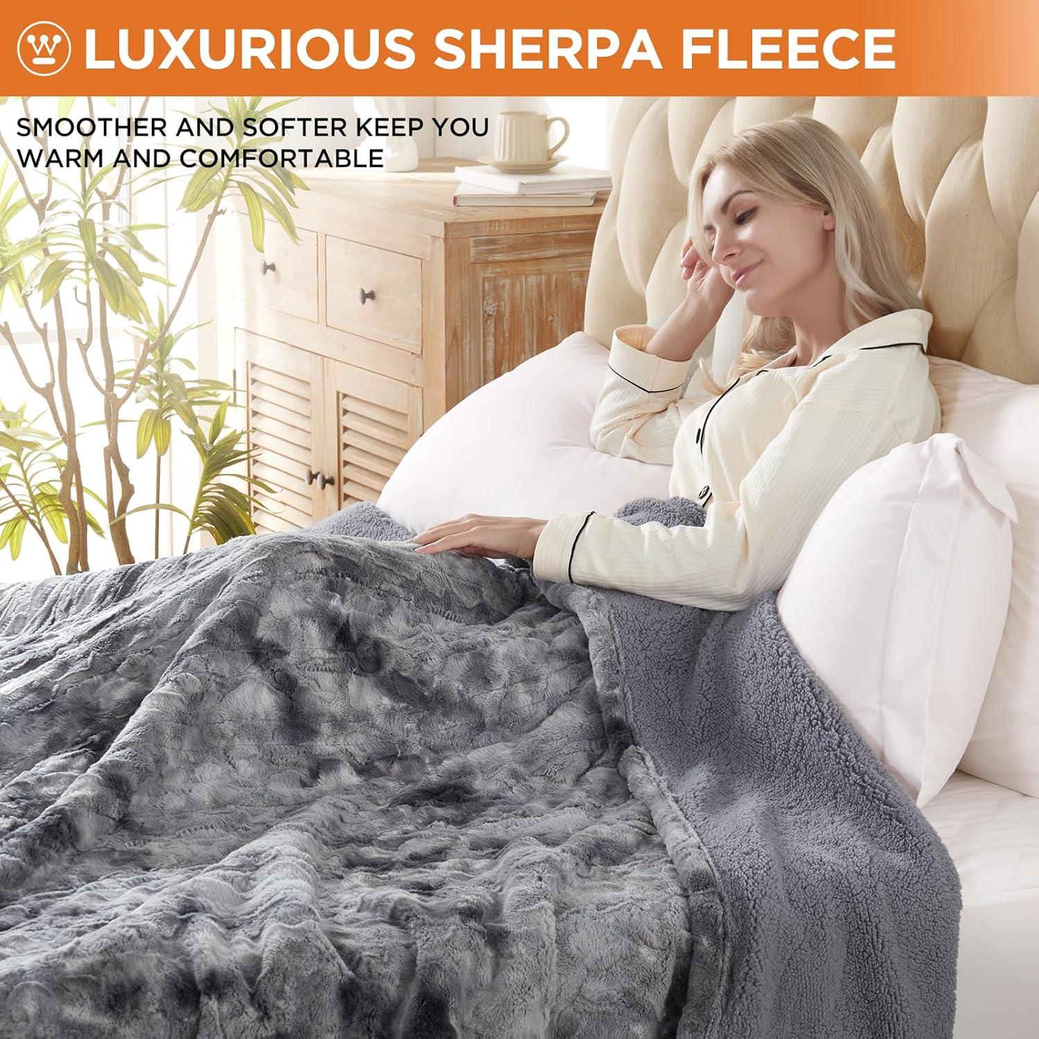 image:imageWestinghouse Electric Blanket Queen Faux Fur Heated Blanket with 10 Heating Levels amp 112 Hours Auto Off Soft Cozy Sherpa Heated Blanket Washable Blanket 84 x 90 Queen Size GreyGrey