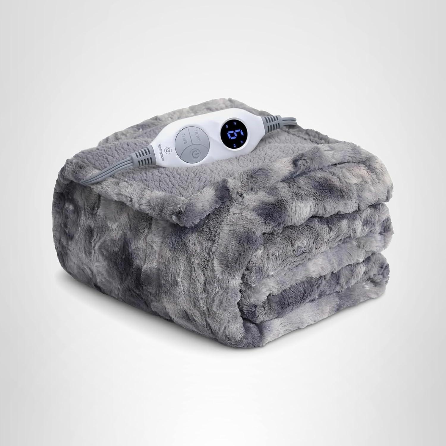 image:imageWestinghouse Electric Blanket Queen Faux Fur Heated Blanket with 10 Heating Levels amp 112 Hours Auto Off Soft Cozy Sherpa Heated Blanket Washable Blanket 84 x 90 Queen Size GreyGrey