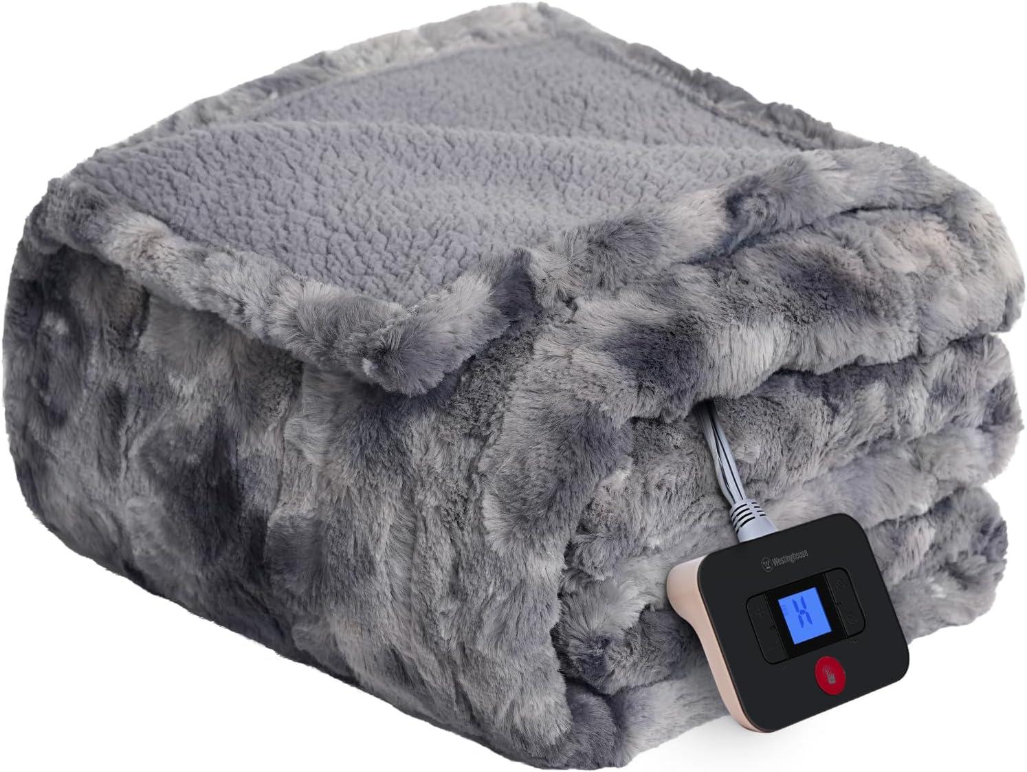 image:imageWestinghouse Electric Blanket Queen Faux Fur Heated Blanket with 10 Heating Levels amp 112 Hours Auto Off Soft Cozy Sherpa Heated Blanket Washable Blanket 84 x 90 Queen Size GreyGrey