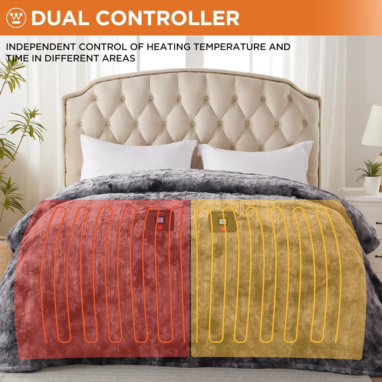 image:imageWestinghouse Electric Blanket Queen Faux Fur Heated Blanket with 10 Heating Levels amp 112 Hours Auto Off Soft Cozy Sherpa Heated Blanket Washable Blanket 84 x 90 Queen Size GreyGrey