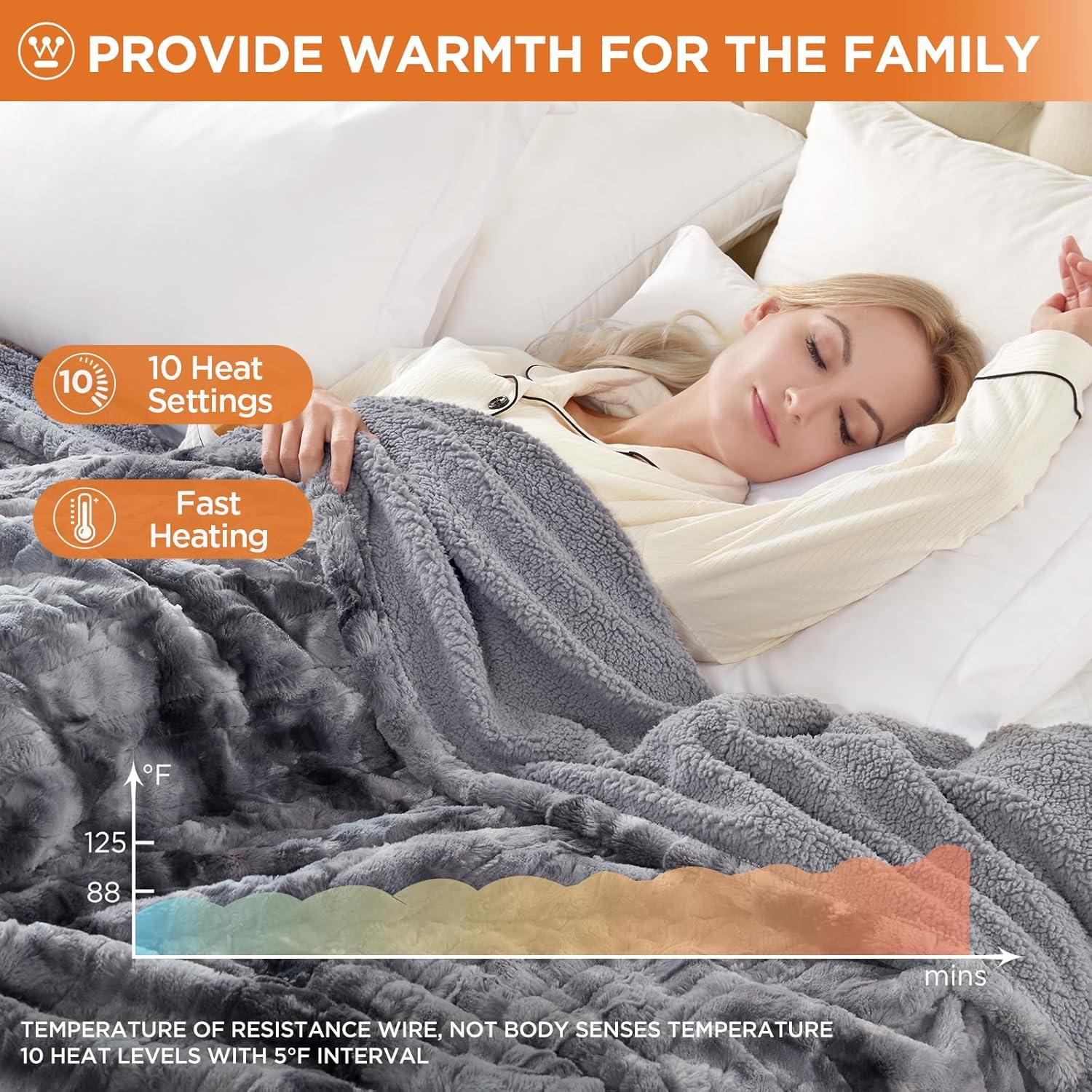 image:imageWestinghouse Electric Blanket Queen Faux Fur Heated Blanket with 10 Heating Levels amp 112 Hours Auto Off Soft Cozy Sherpa Heated Blanket Washable Blanket 84 x 90 Queen Size GreyGrey