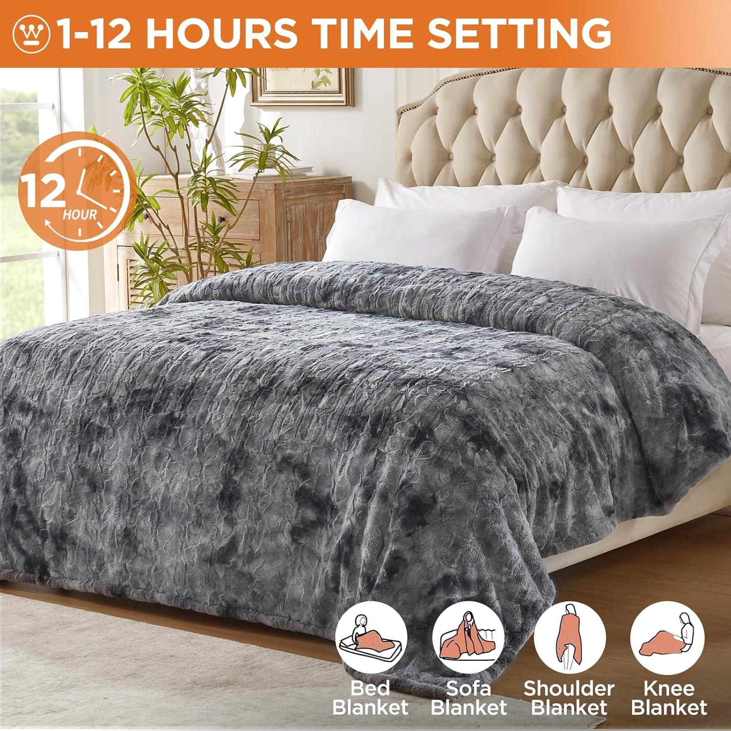 image:imageWestinghouse Electric Blanket Queen Faux Fur Heated Blanket with 10 Heating Levels amp 112 Hours Auto Off Soft Cozy Sherpa Heated Blanket Washable Blanket 84 x 90 Queen Size GreyGrey