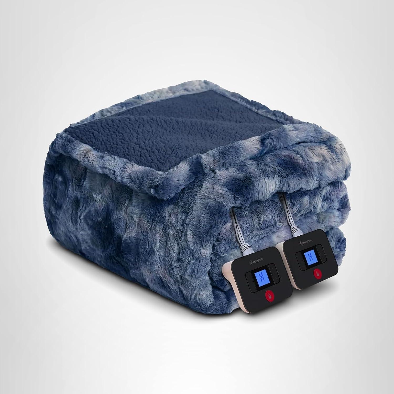 image:imageWestinghouse Electric Blanket Queen Faux Fur Heated Blanket with 10 Heating Levels amp 112 Hours Auto Off Soft Cozy Sherpa Heated Blanket Washable Blanket 84 x 90 Queen Size GreyIndigo