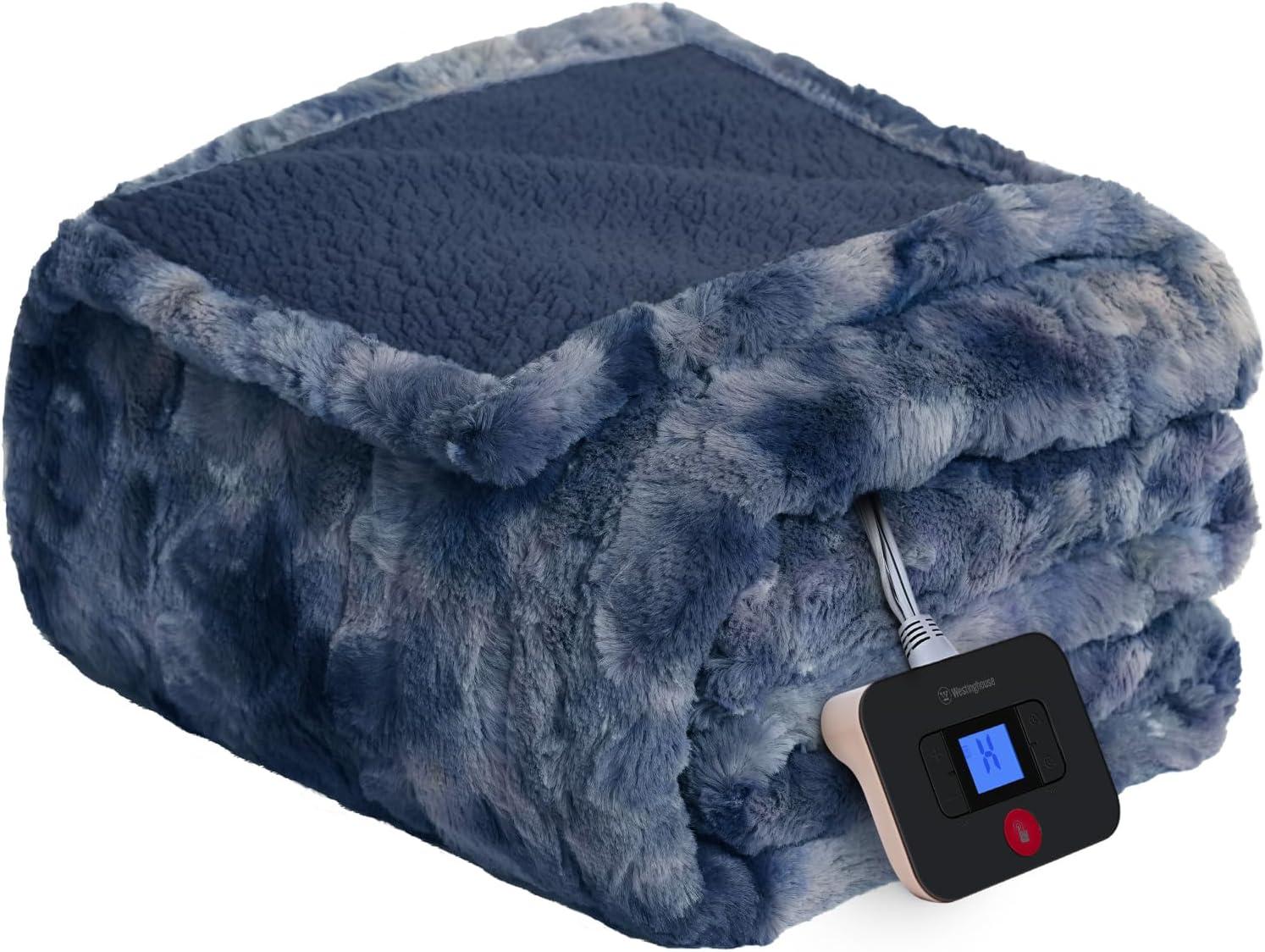 image:imageWestinghouse Electric Blanket Queen Faux Fur Heated Blanket with 10 Heating Levels amp 112 Hours Auto Off Soft Cozy Sherpa Heated Blanket Washable Blanket 84 x 90 Queen Size GreyIndigo