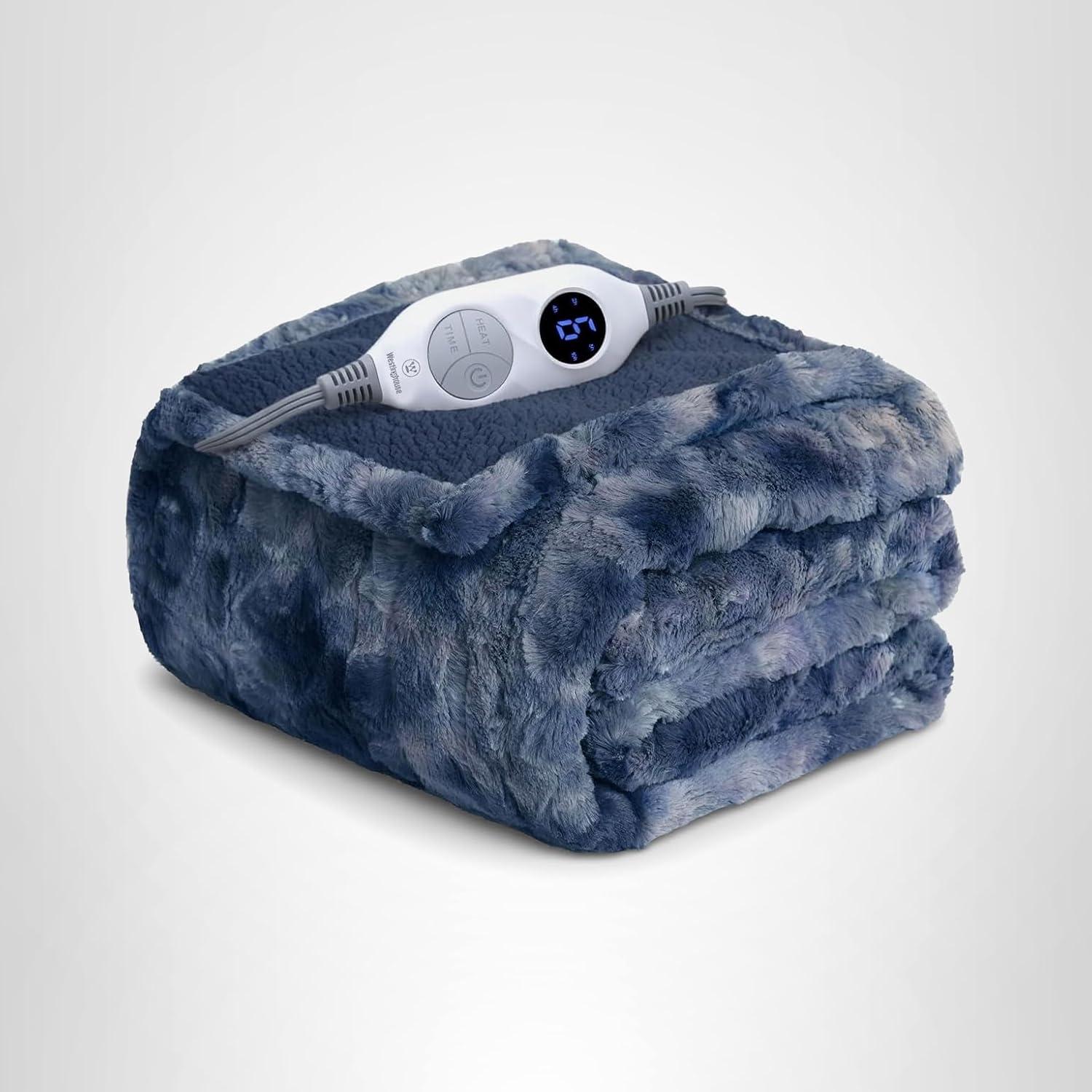 image:imageWestinghouse Electric Blanket Queen Faux Fur Heated Blanket with 10 Heating Levels amp 112 Hours Auto Off Soft Cozy Sherpa Heated Blanket Washable Blanket 84 x 90 Queen Size GreyIndigo