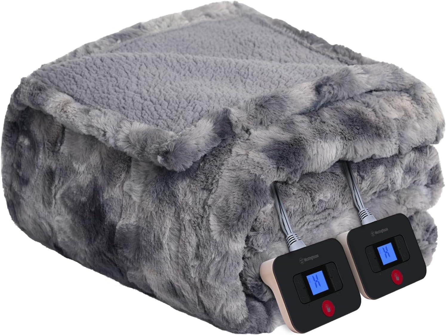 image:imageWestinghouse Electric Blanket Queen Faux Fur Heated Blanket with 10 Heating Levels amp 112 Hours Auto Off Soft Cozy Sherpa Heated Blanket Washable Blanket 84 x 90 Queen Size GreyGrey