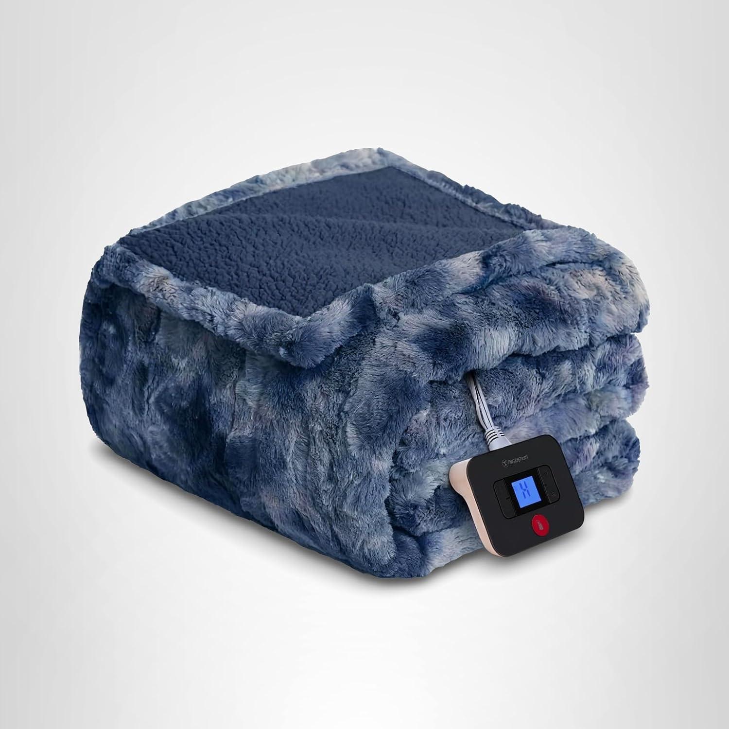 image:imageWestinghouse Electric Blanket Queen Faux Fur Heated Blanket with 10 Heating Levels amp 112 Hours Auto Off Soft Cozy Sherpa Heated Blanket Washable Blanket 84 x 90 Queen Size GreyIndigo