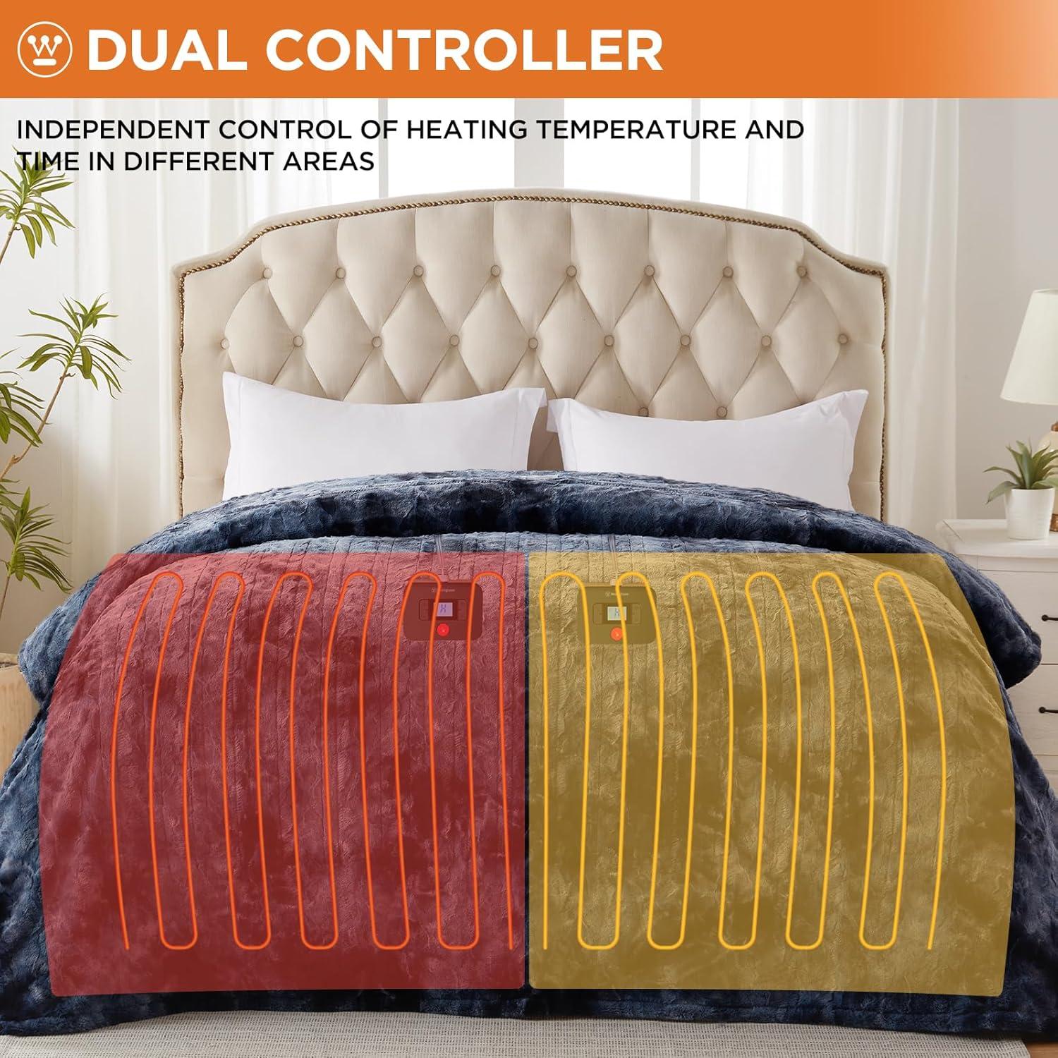 image:imageWestinghouse Electric Blanket Queen Faux Fur Heated Blanket with 10 Heating Levels amp 112 Hours Auto Off Soft Cozy Sherpa Heated Blanket Washable Blanket 84 x 90 Queen Size GreyIndigo