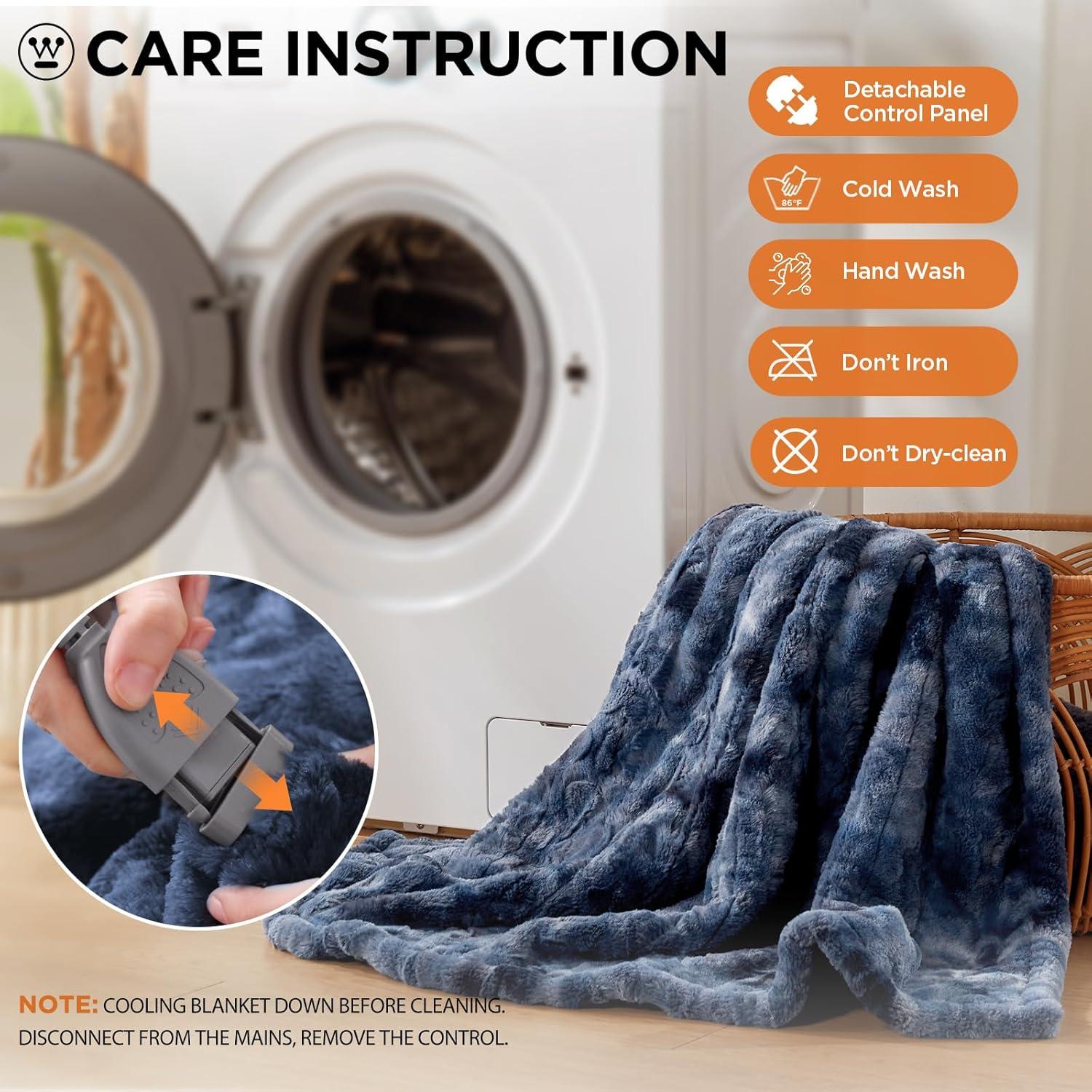 image:imageWestinghouse Electric Blanket Queen Faux Fur Heated Blanket with 10 Heating Levels amp 112 Hours Auto Off Soft Cozy Sherpa Heated Blanket Washable Blanket 84 x 90 Queen Size GreyIndigo