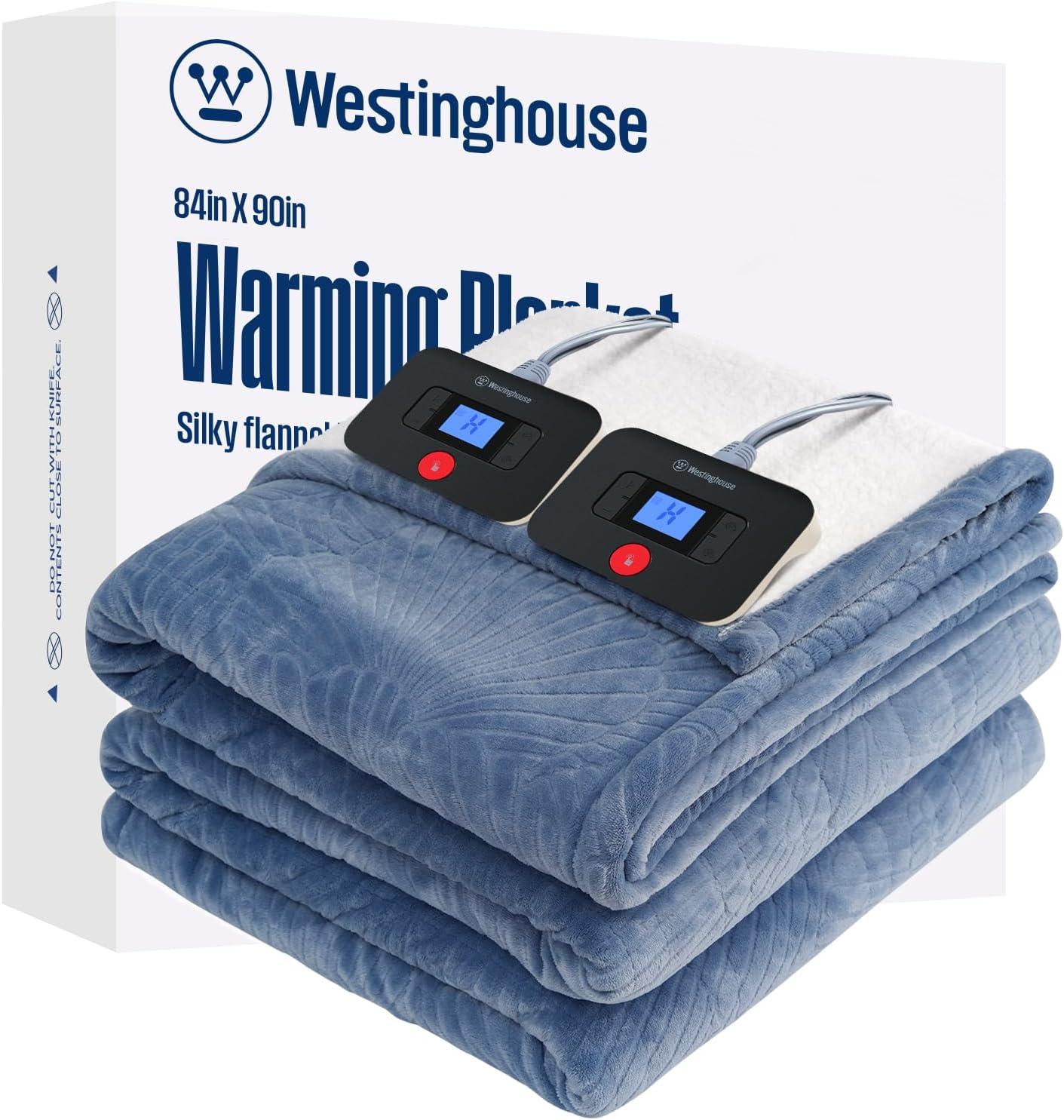 image:imageWestinghouse Electric Throw Heated Throw Blanket Soft Flannel amp Sherpa Heating Blanket with 6 Heating Levels 210 Hours AutoOff Fast Heating amp Overheat Protection Machine Washable Red 50x60 InchesBlue