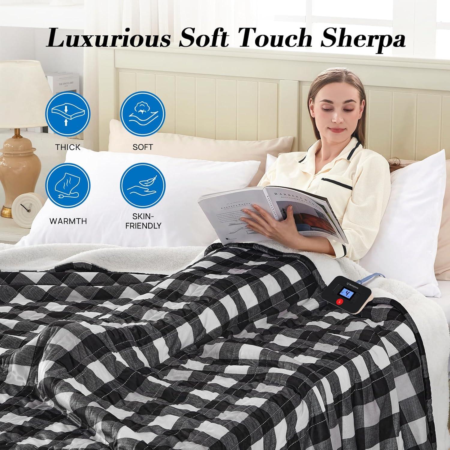 image:imageWestinghouse Electric Throw Heated Throw Blanket Soft Flannel amp Sherpa Heating Blanket with 6 Heating Levels 210 Hours AutoOff Fast Heating amp Overheat Protection Machine Washable Red 50x60 InchesBlack