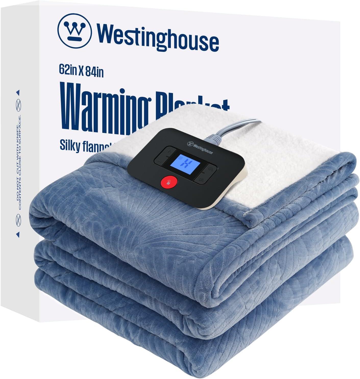 image:imageWestinghouse Electric Throw Heated Throw Blanket Soft Flannel amp Sherpa Heating Blanket with 6 Heating Levels 210 Hours AutoOff Fast Heating amp Overheat Protection Machine Washable Red 50x60 InchesBlue