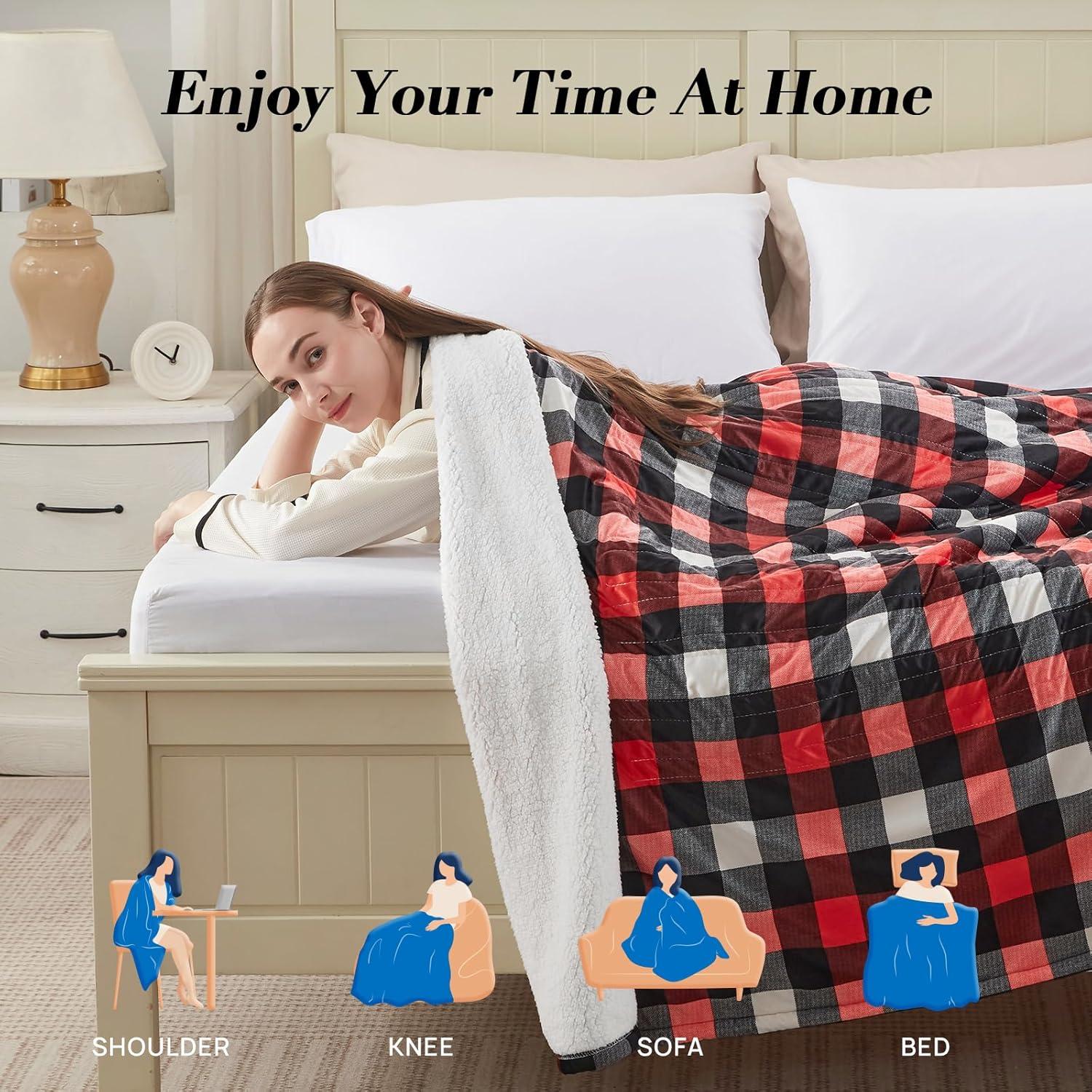 image:imageWestinghouse Electric Throw Heated Throw Blanket Soft Flannel amp Sherpa Heating Blanket with 6 Heating Levels 210 Hours AutoOff Fast Heating amp Overheat Protection Machine Washable Red 50x60 InchesRed