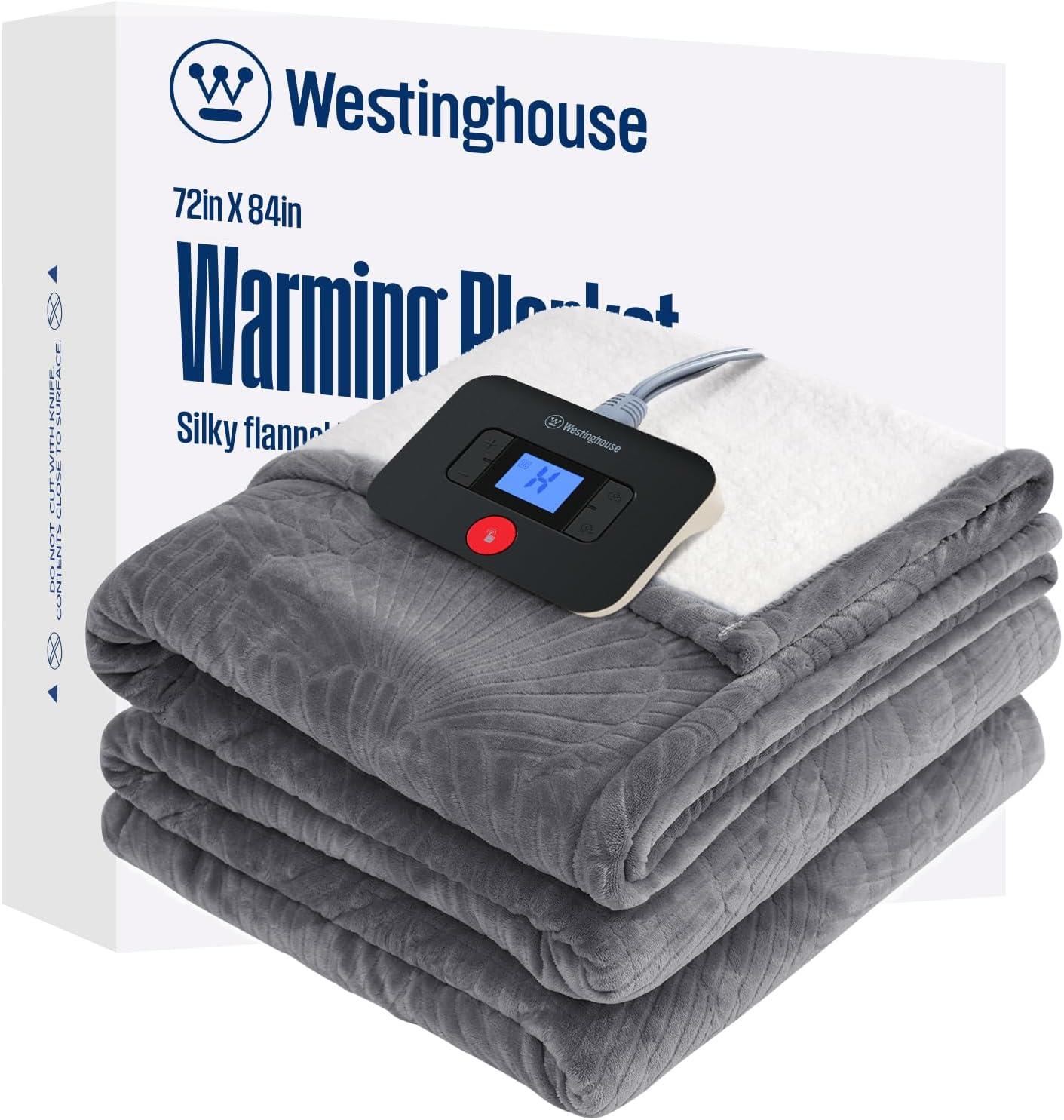 image:imageWestinghouse Electric Throw Heated Throw Blanket Soft Flannel amp Sherpa Heating Blanket with 6 Heating Levels 210 Hours AutoOff Fast Heating amp Overheat Protection Machine Washable Red 50x60 InchesLight Grey