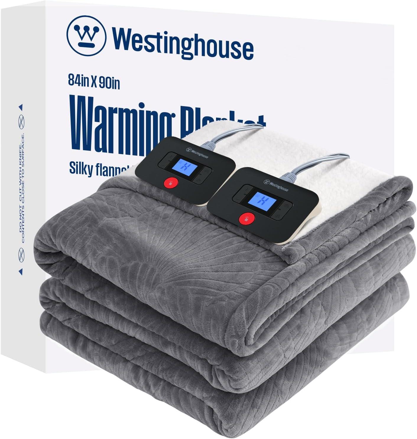 image:imageWestinghouse Electric Throw Heated Throw Blanket Soft Flannel amp Sherpa Heating Blanket with 6 Heating Levels 210 Hours AutoOff Fast Heating amp Overheat Protection Machine Washable Red 50x60 InchesLight Grey