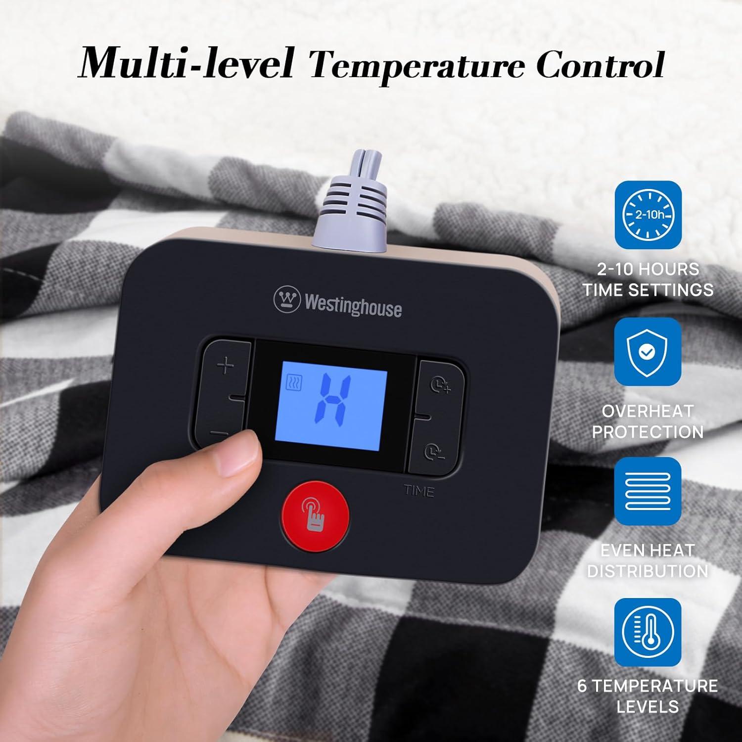 image:imageWestinghouse Electric Throw Heated Throw Blanket Soft Flannel amp Sherpa Heating Blanket with 6 Heating Levels 210 Hours AutoOff Fast Heating amp Overheat Protection Machine Washable Red 50x60 InchesBlack